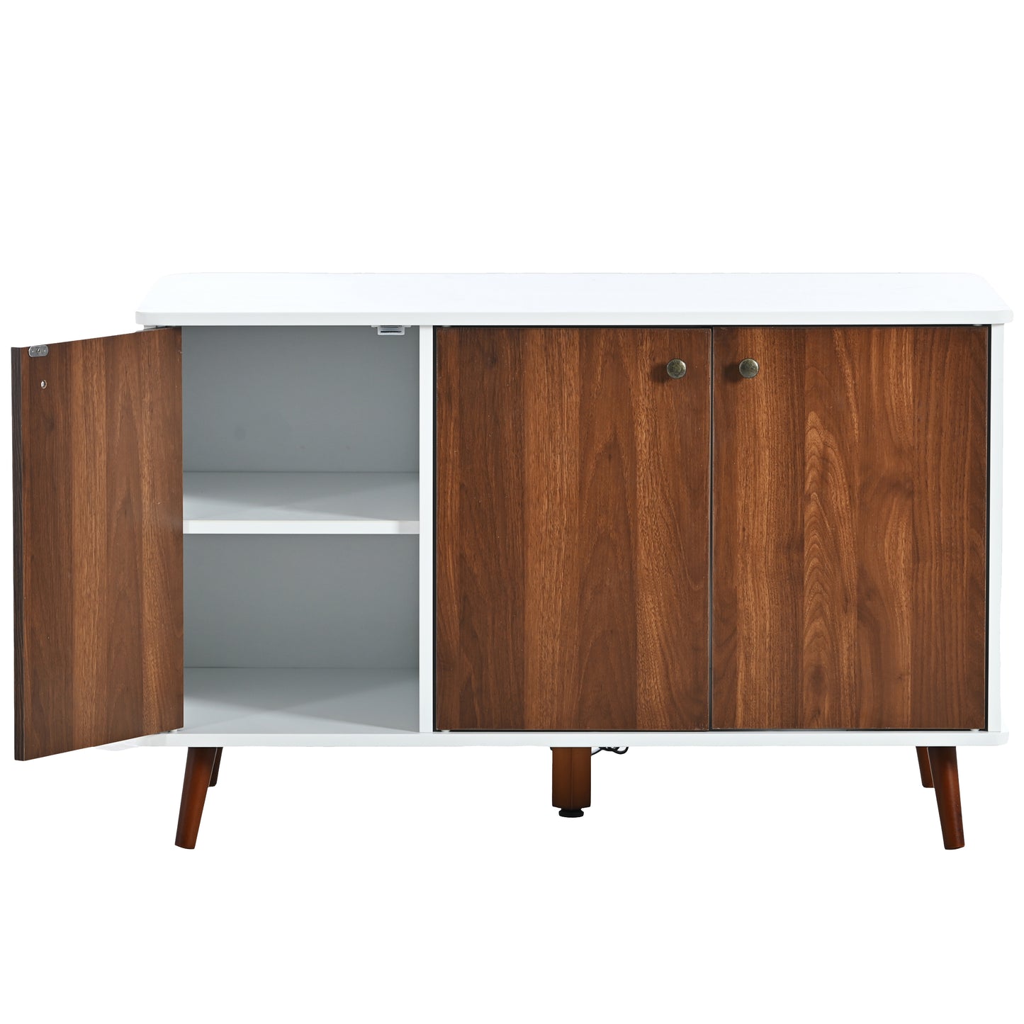 3 Door Hidden Cat Enclosure Box Furniture Side Table with Hidden Plug- White+Walnut_16