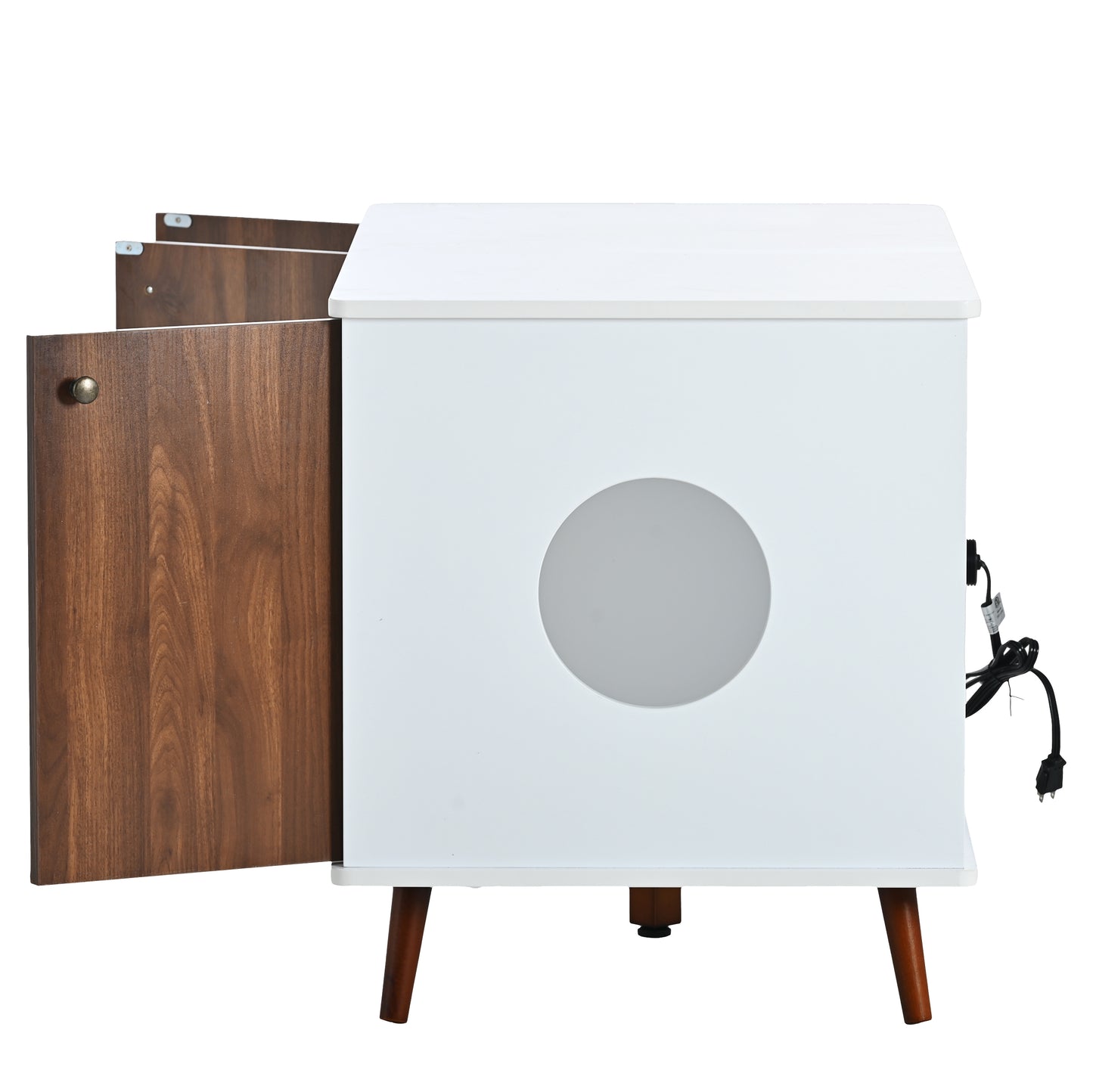3 Door Hidden Cat Enclosure Box Furniture Side Table with Hidden Plug- White+Walnut_12