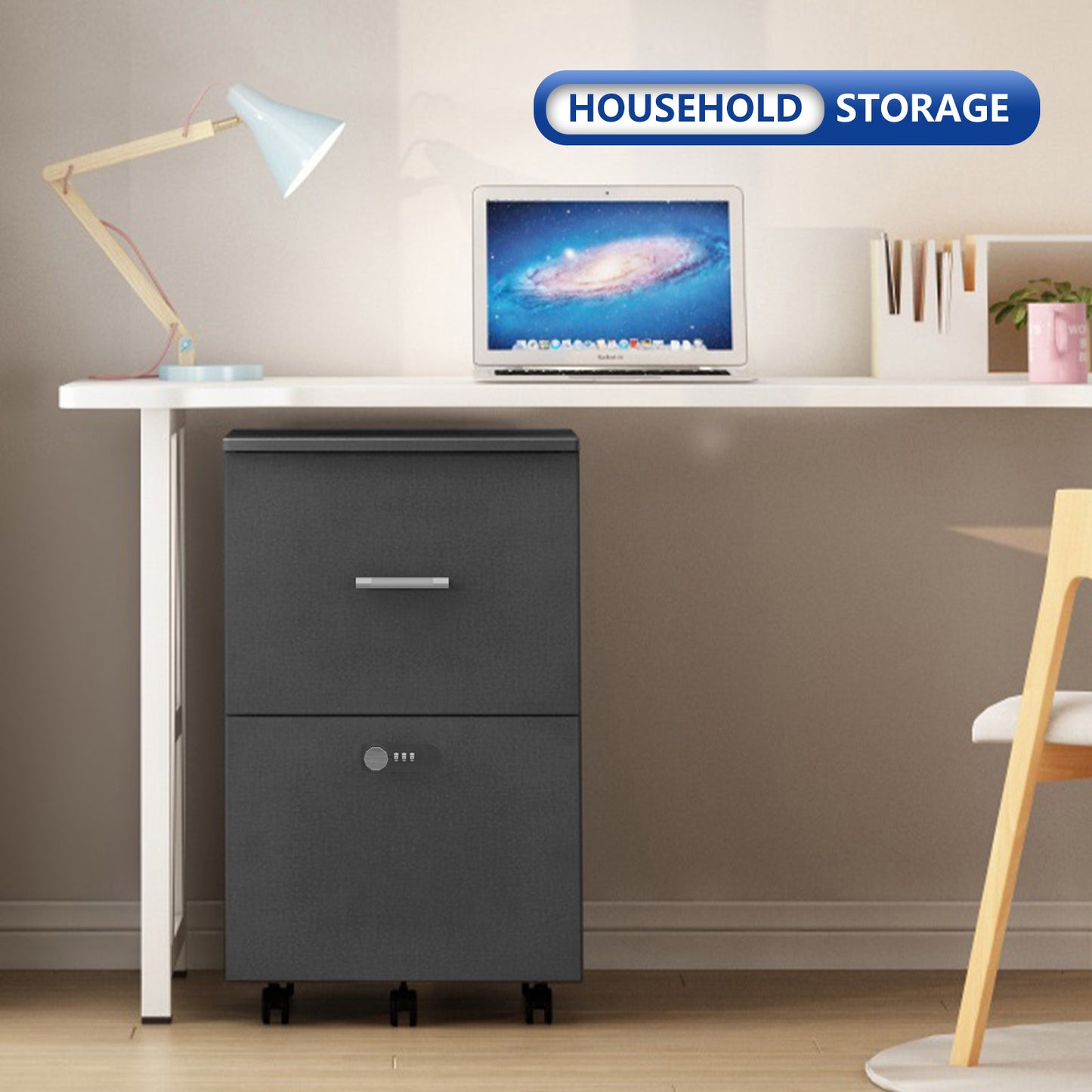 2 Drawers Office Rolling File Cabinet Storage Printer Stand with Lock- Dark Gray_10