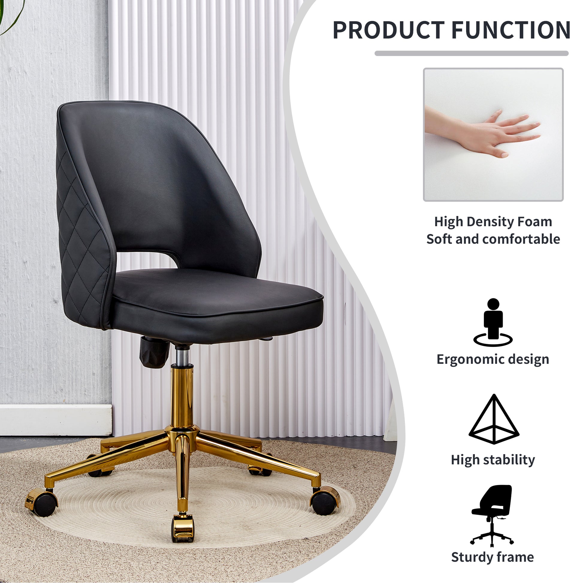 Height Adjustable PU Leather Upholstered Home and Office Swivel Chair- Black_17