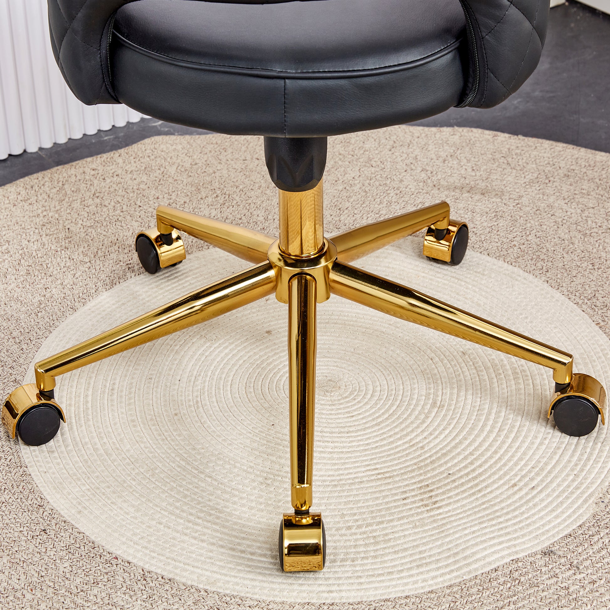 Height Adjustable PU Leather Upholstered Home and Office Swivel Chair- Black_13