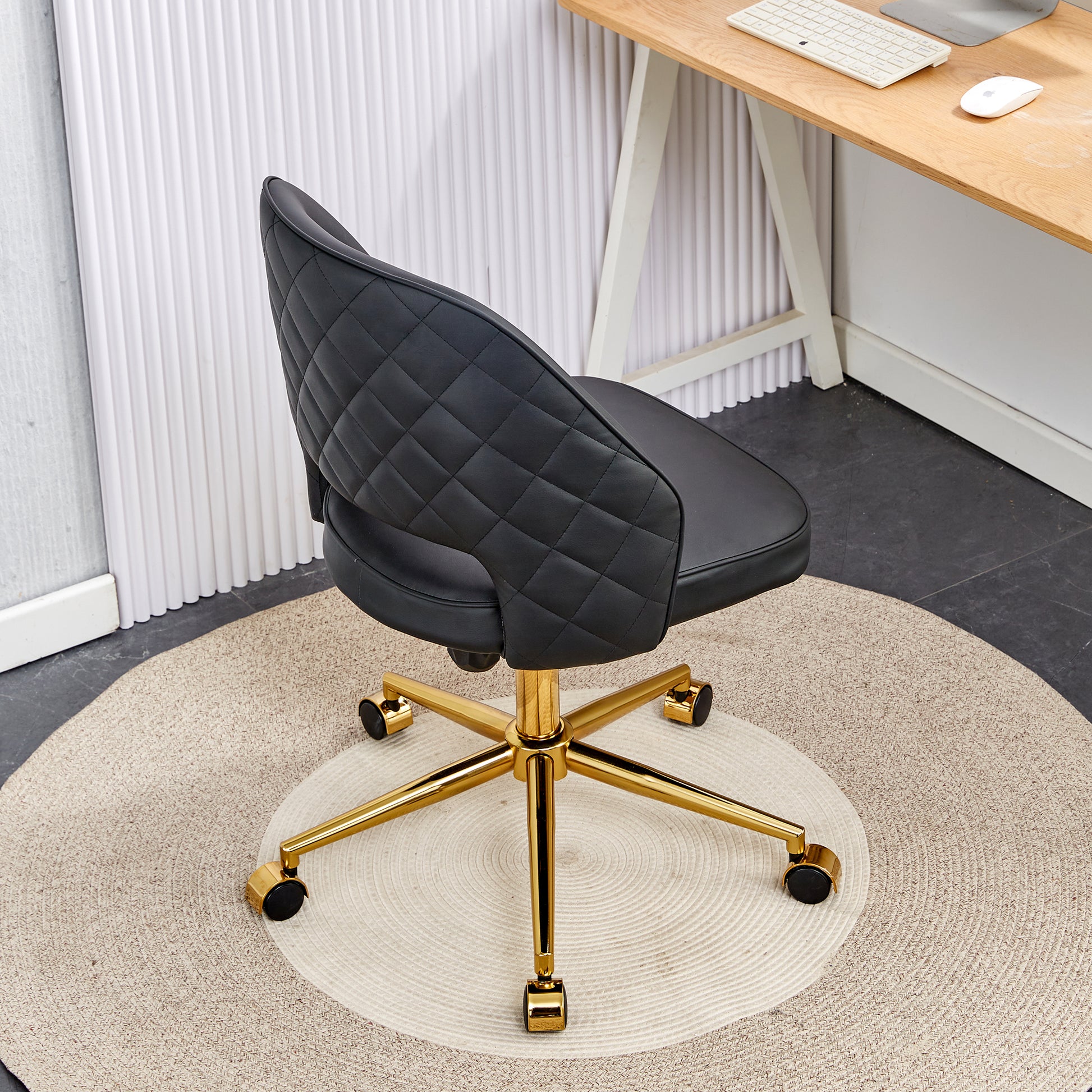 Height Adjustable PU Leather Upholstered Home and Office Swivel Chair- Black_3