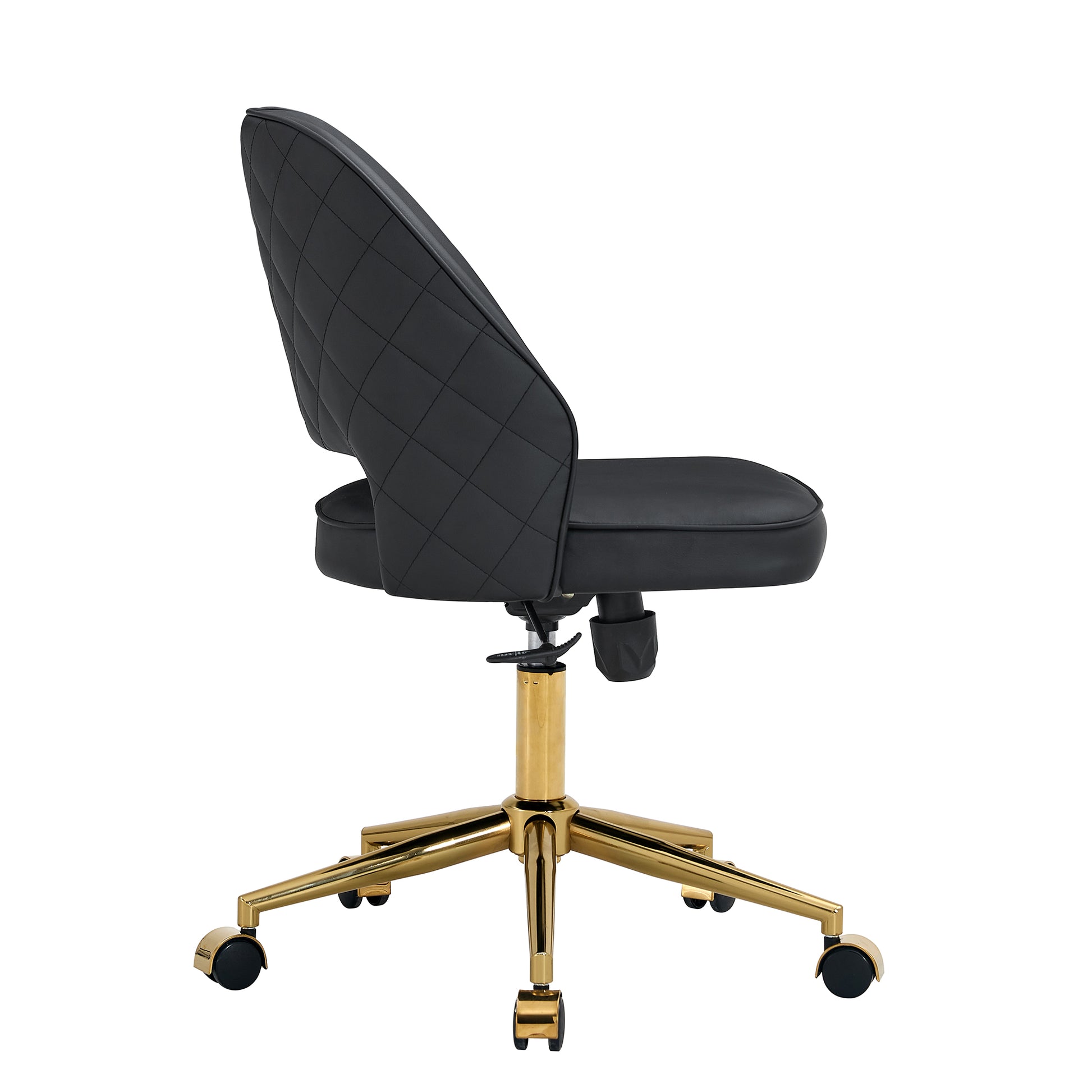 Height Adjustable PU Leather Upholstered Home and Office Swivel Chair- Black_7