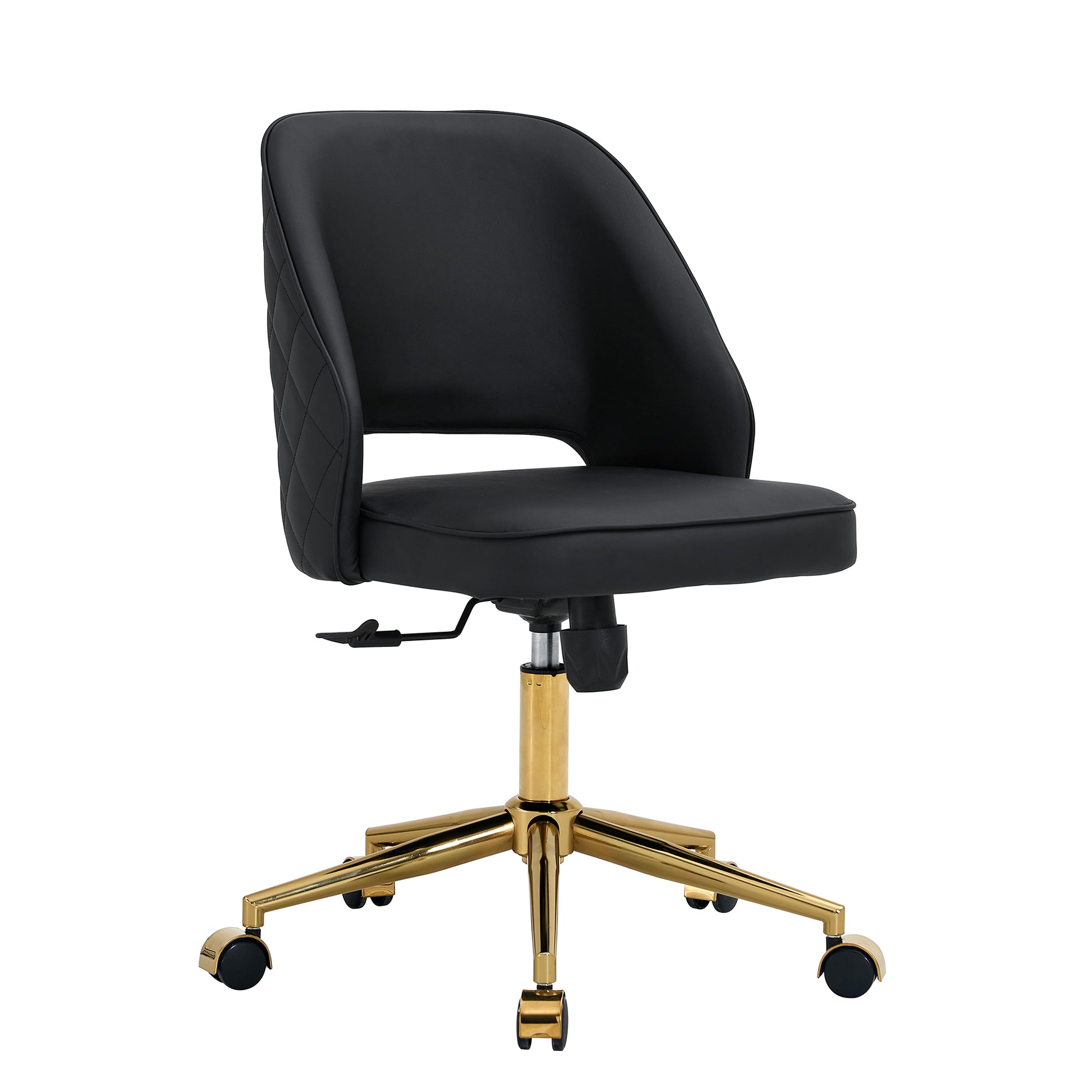 Height Adjustable PU Leather Upholstered Home and Office Swivel Chair- Black_5