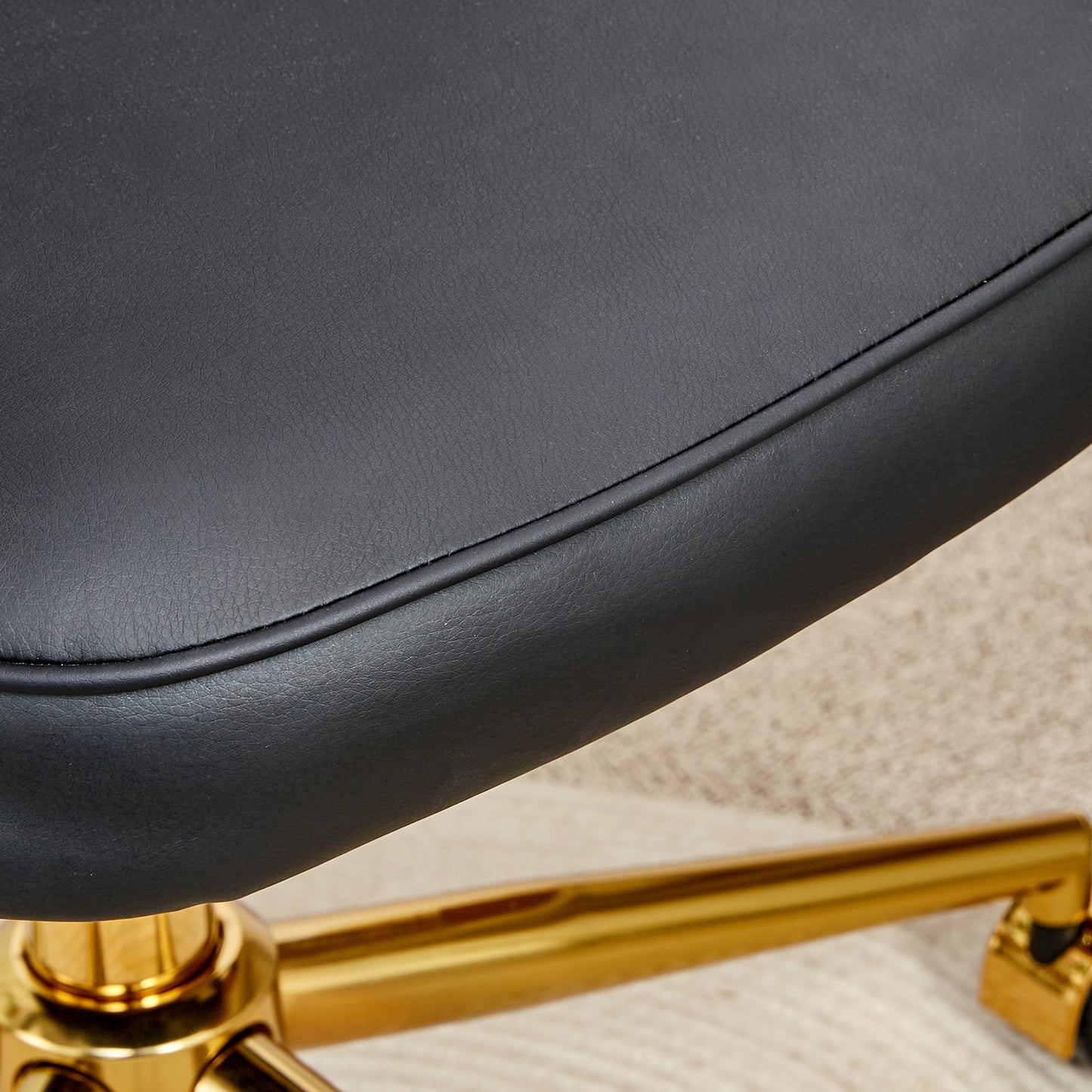 Height Adjustable PU Leather Upholstered Home and Office Swivel Chair- Black_15