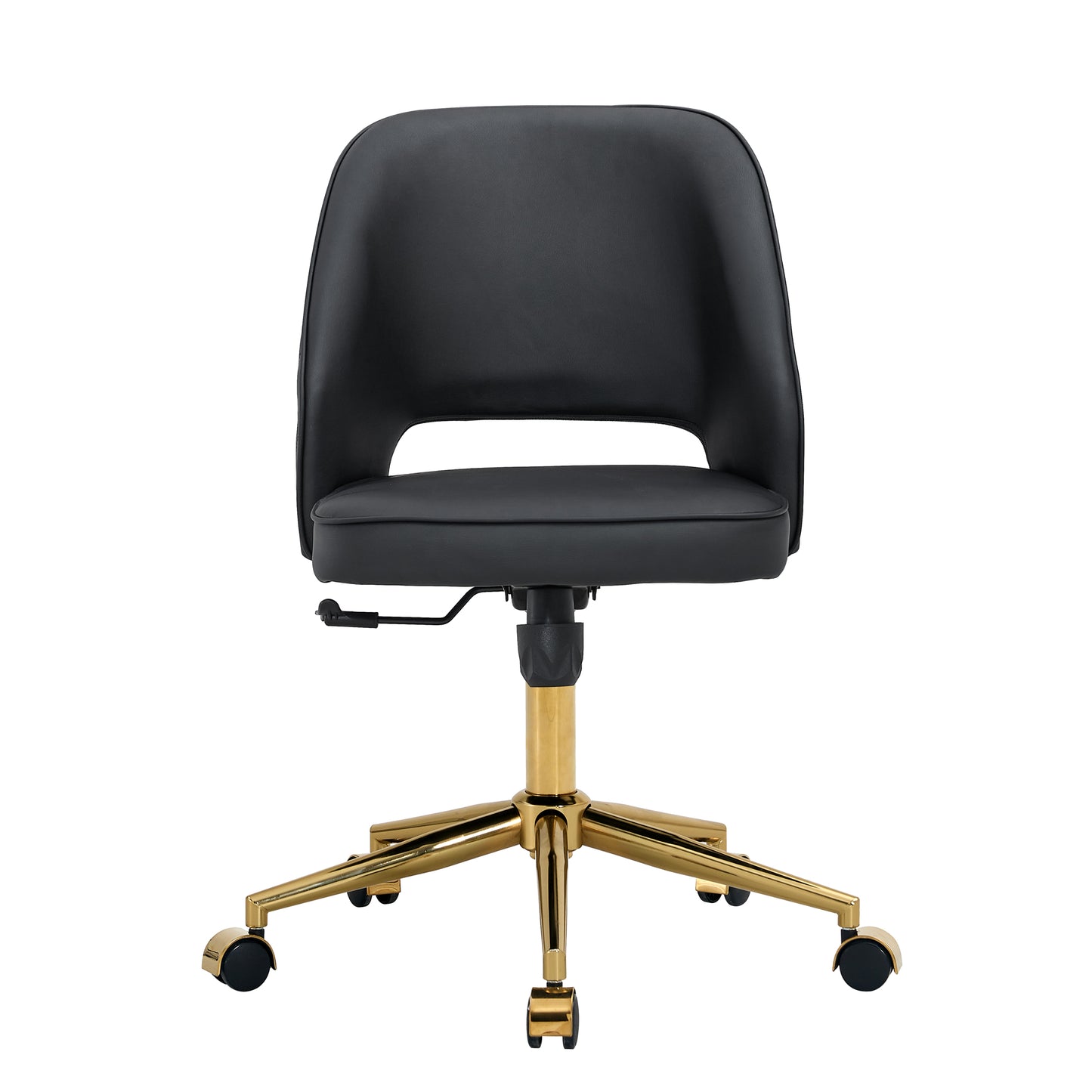 Height Adjustable PU Leather Upholstered Home and Office Swivel Chair- Black_8
