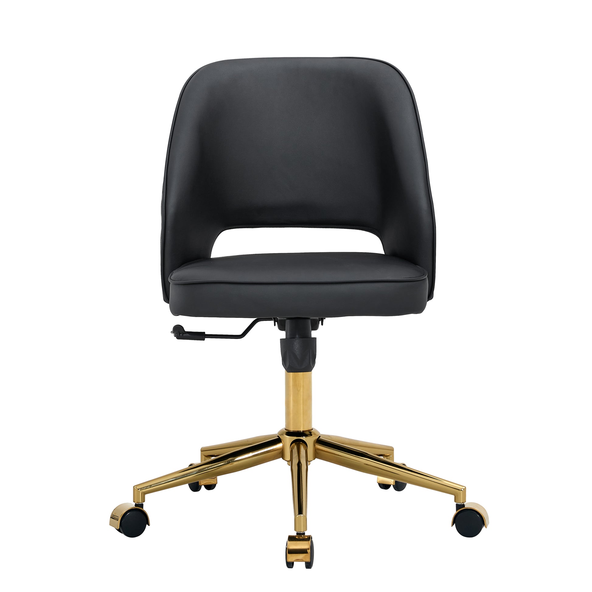 Height Adjustable PU Leather Upholstered Home and Office Swivel Chair- Black_8