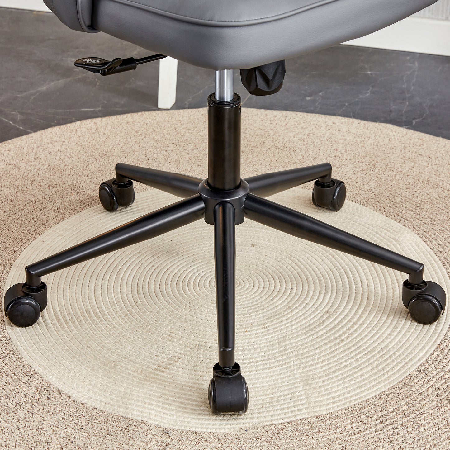 Height Adjustable PU Leather Upholstered Home and Office Swivel Chair- Dark Gray_5