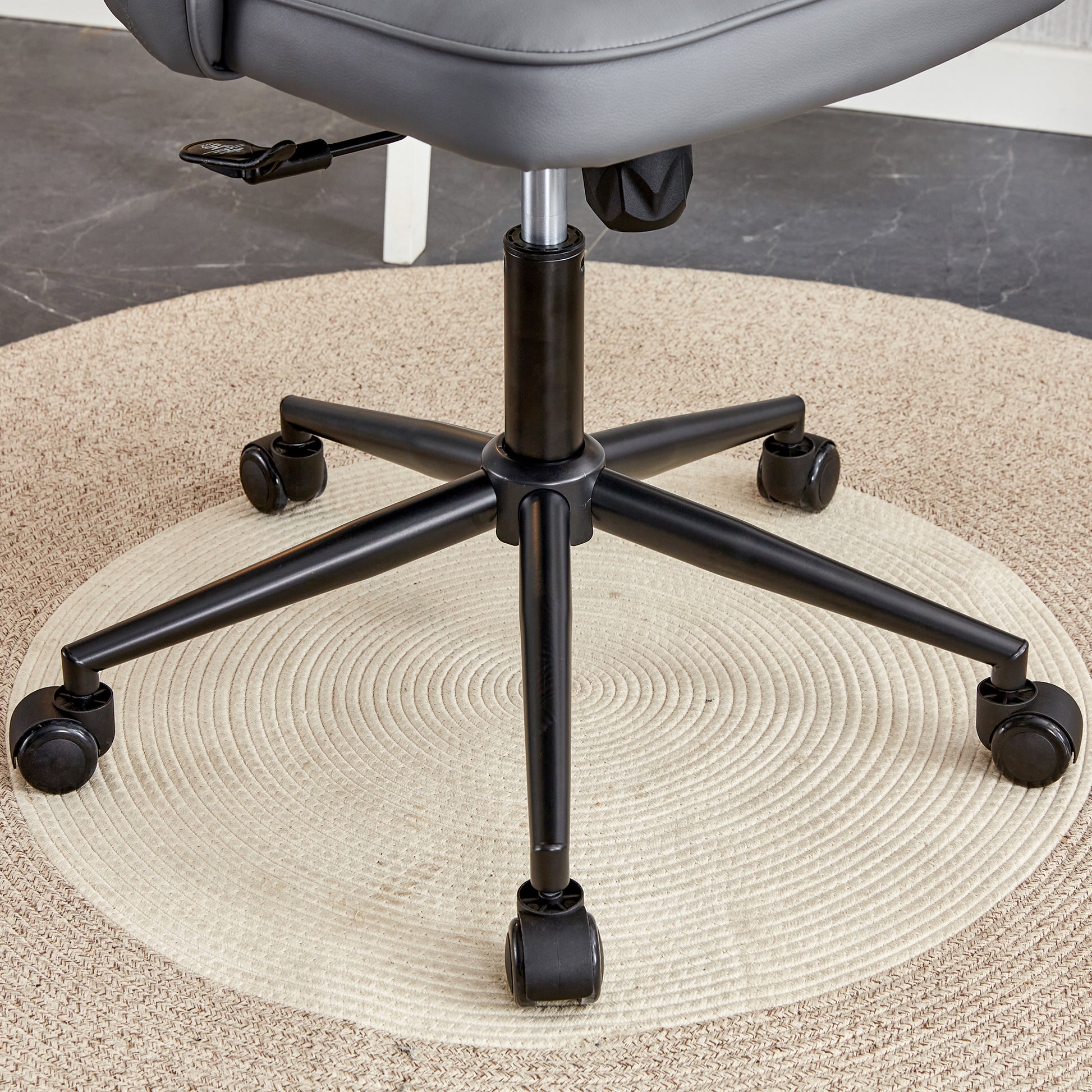 Height Adjustable PU Leather Upholstered Home and Office Swivel Chair- Dark Gray_5