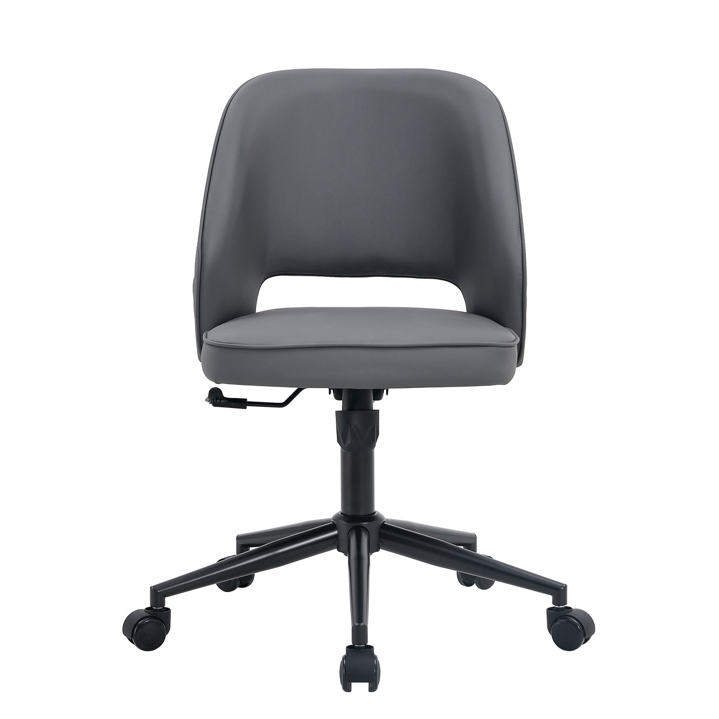 Height Adjustable PU Leather Upholstered Home and Office Swivel Chair- Dark Gray_8