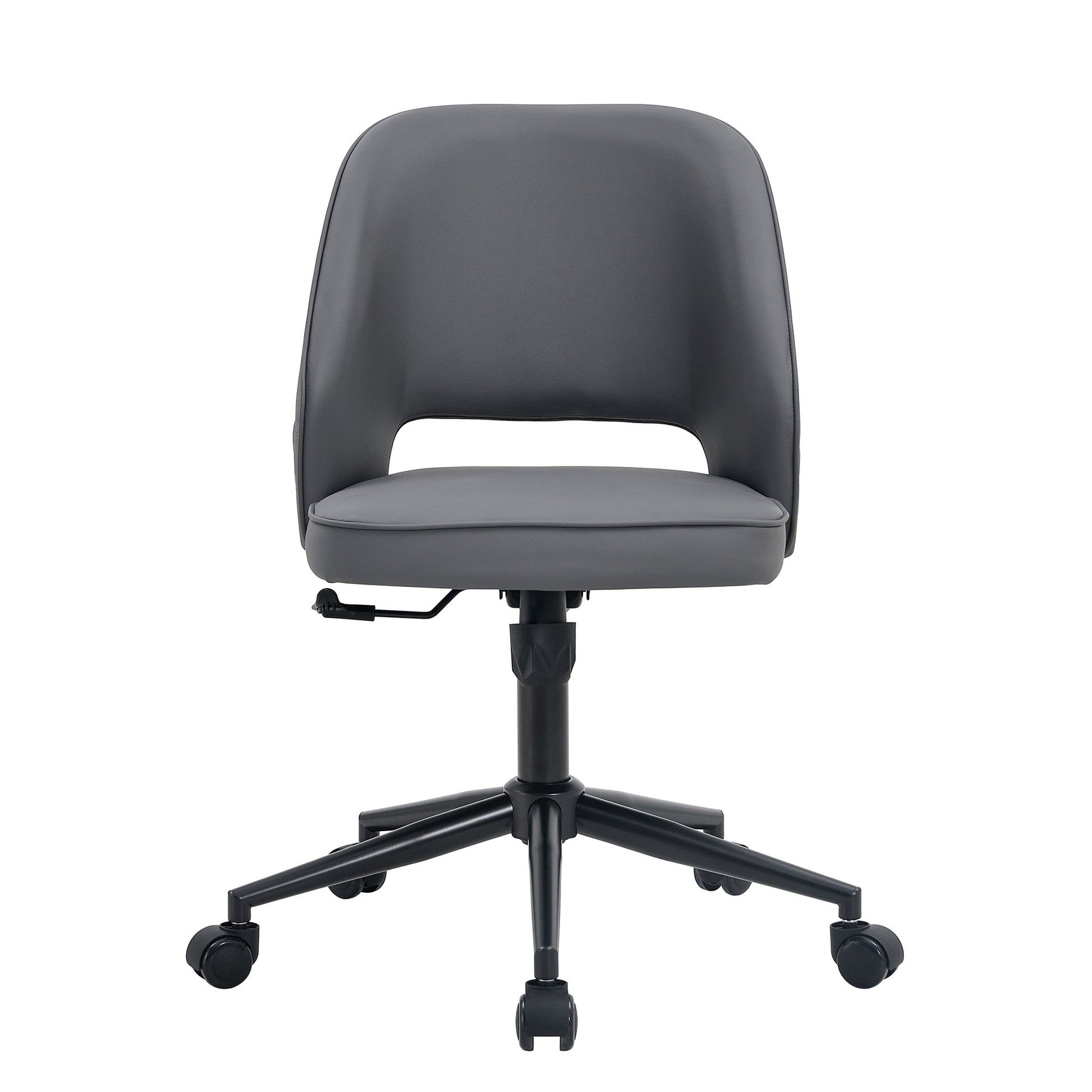Height Adjustable PU Leather Upholstered Home and Office Swivel Chair- Dark Gray_8