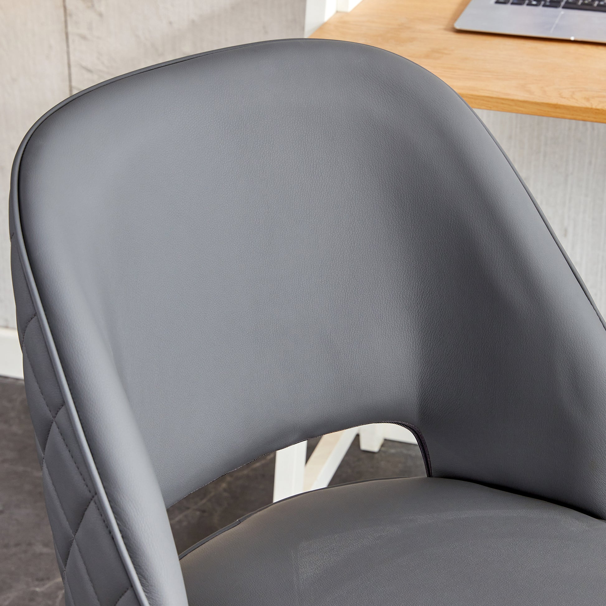 Height Adjustable PU Leather Upholstered Home and Office Swivel Chair- Dark Gray_14