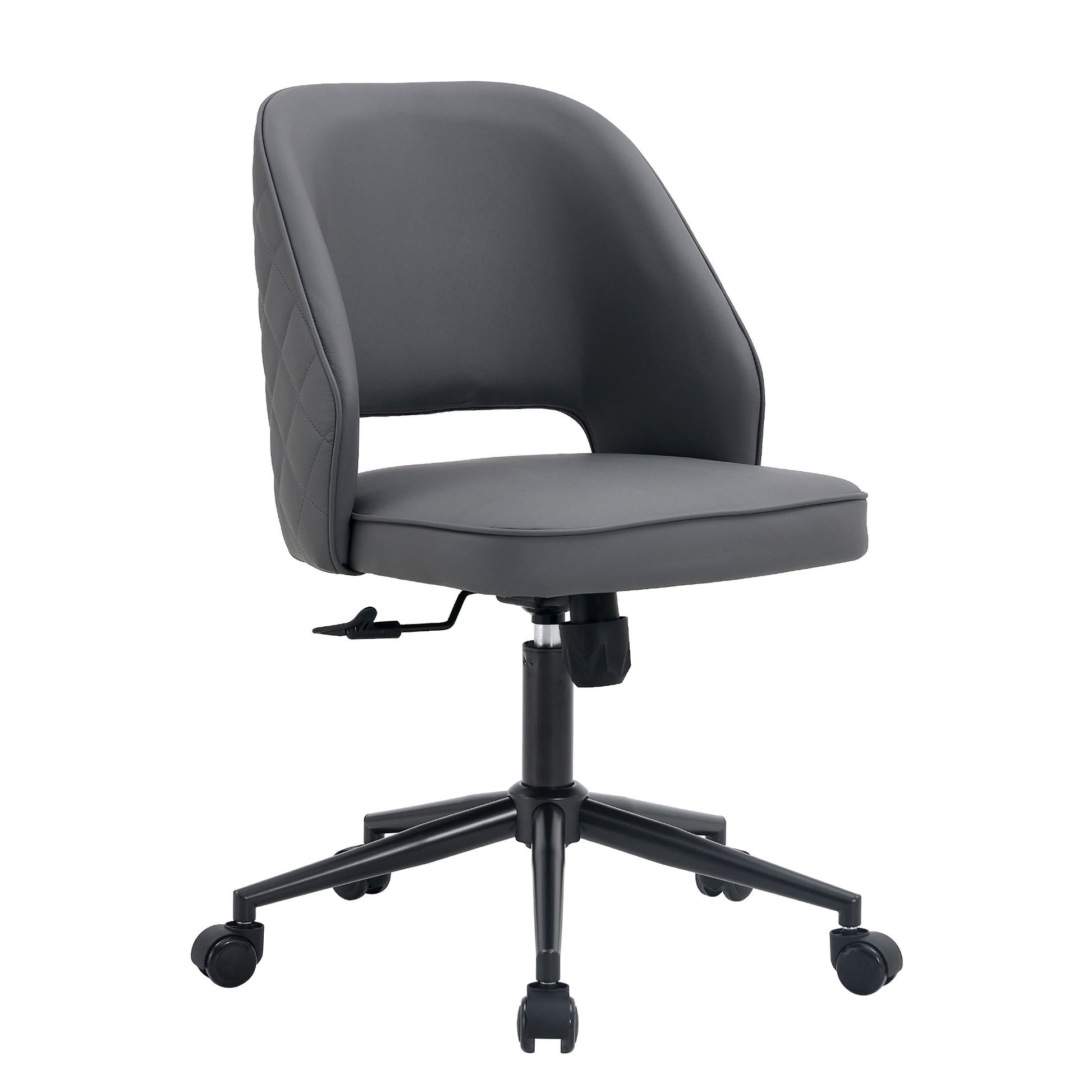Height Adjustable PU Leather Upholstered Home and Office Swivel Chair- Dark Gray_7