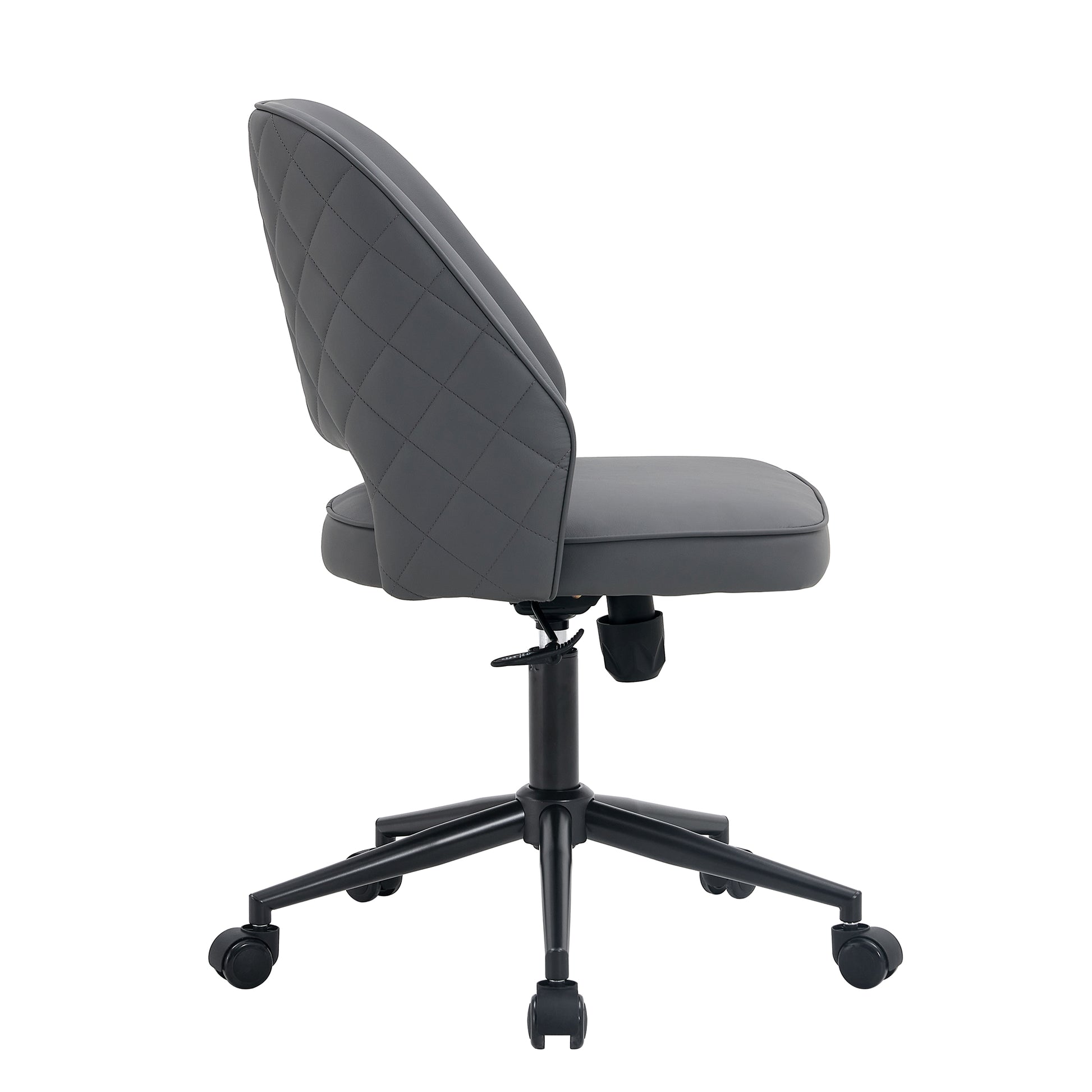Height Adjustable PU Leather Upholstered Home and Office Swivel Chair- Dark Gray_9