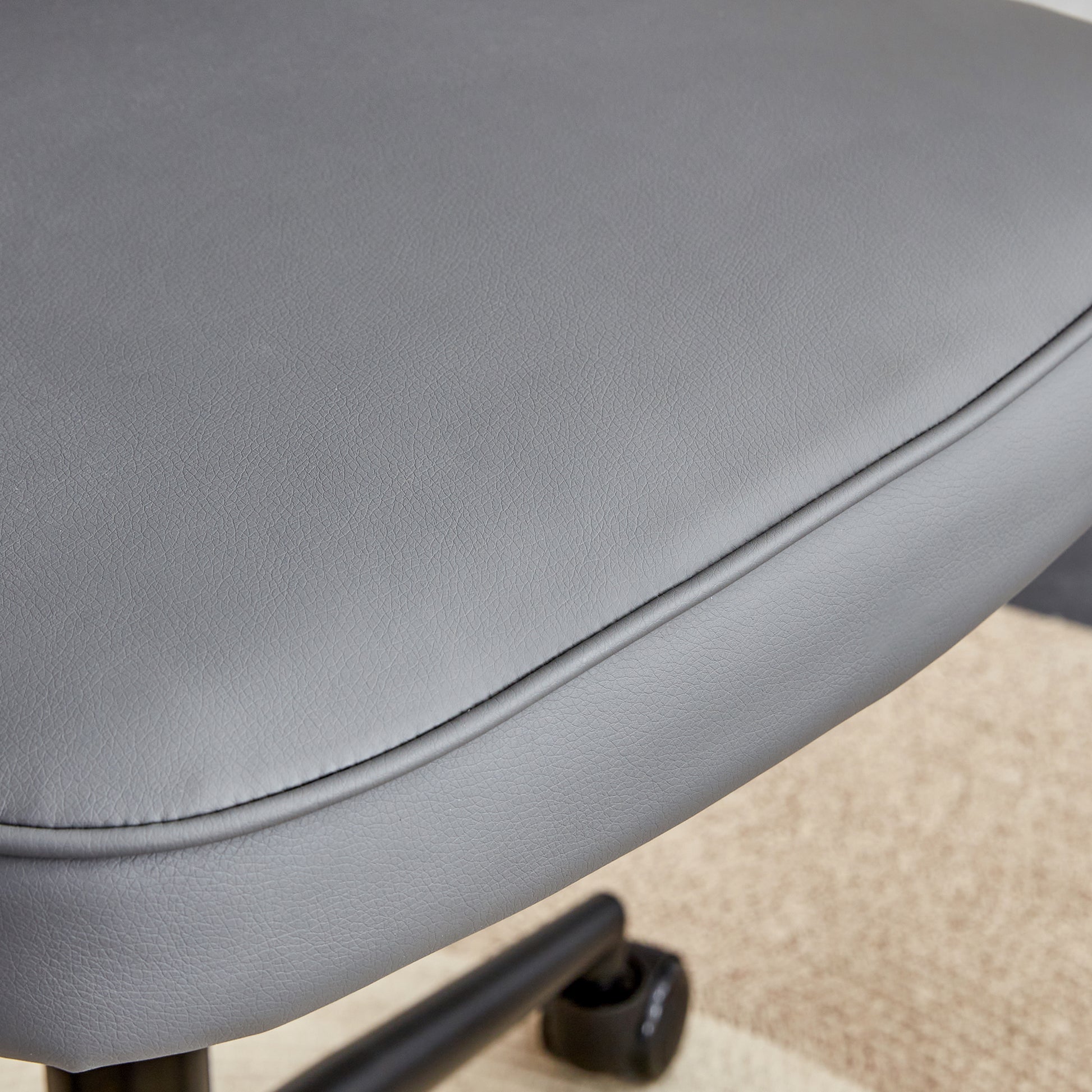 Height Adjustable PU Leather Upholstered Home and Office Swivel Chair- Dark Gray_11