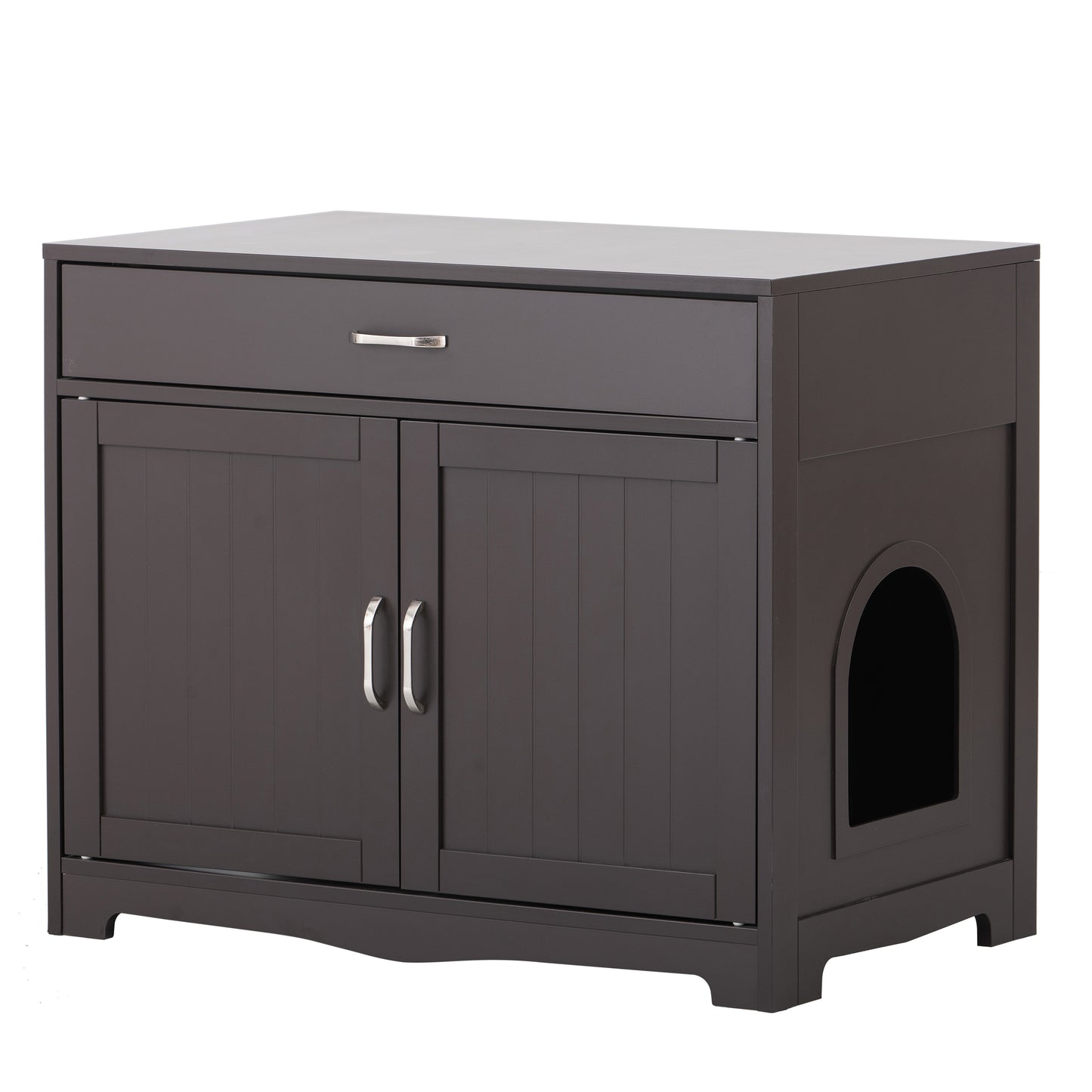 2 Doors Hidden Cat Enclosure Box Furniture Side Table with Hidden Plug- Walnut_10