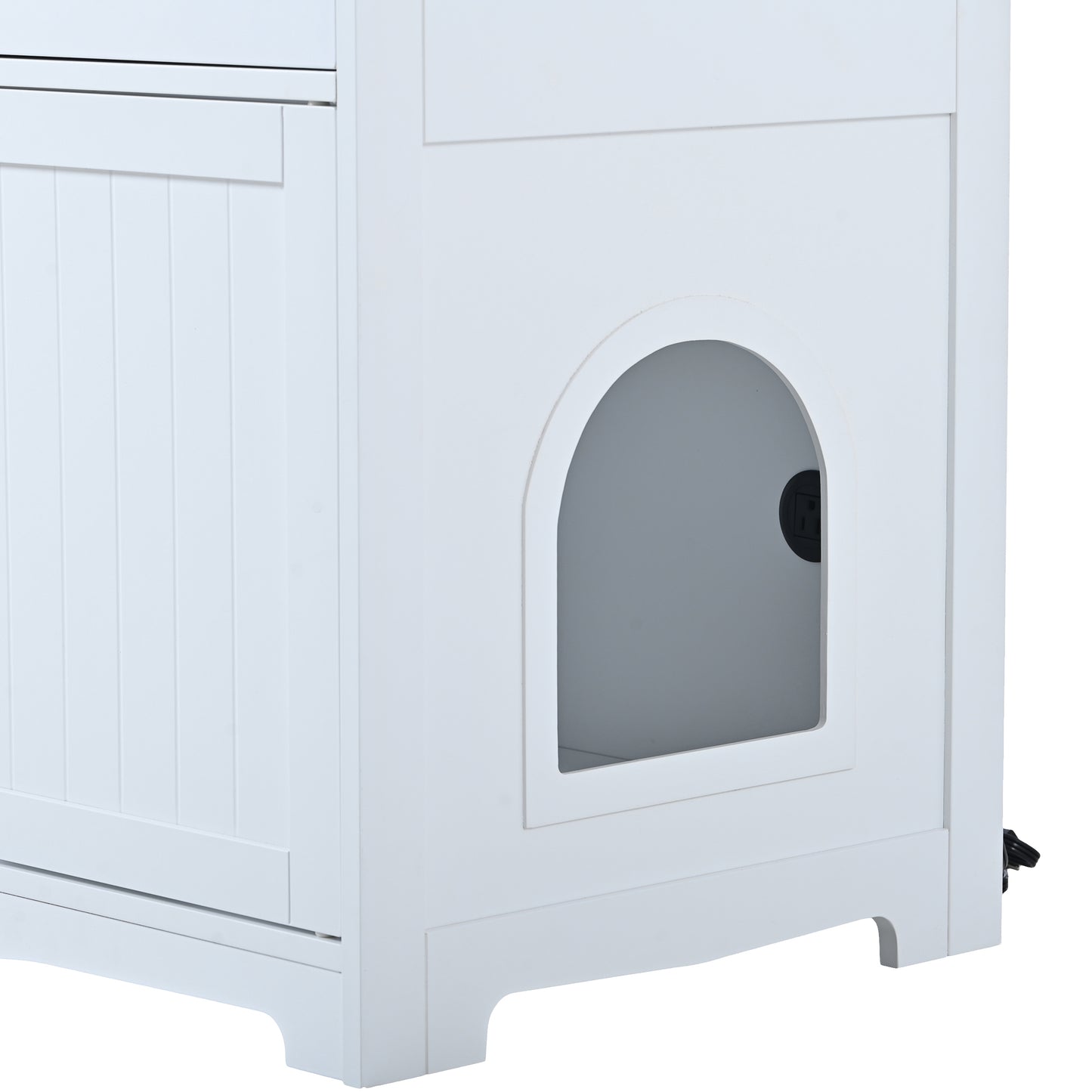 2 Doors Hidden Cat Enclosure Box Furniture Side Table with Hidden Plug- White_21