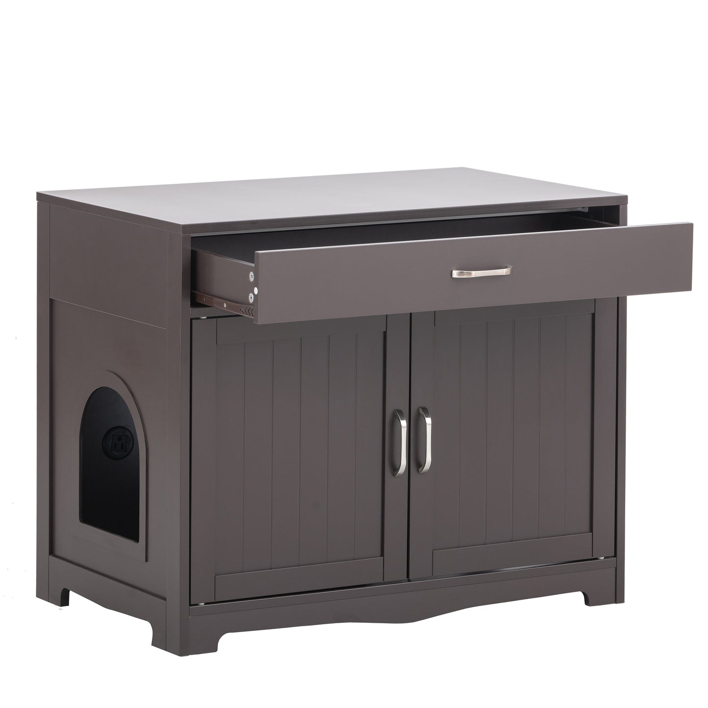 2 Doors Hidden Cat Enclosure Box Furniture Side Table with Hidden Plug- Walnut_11