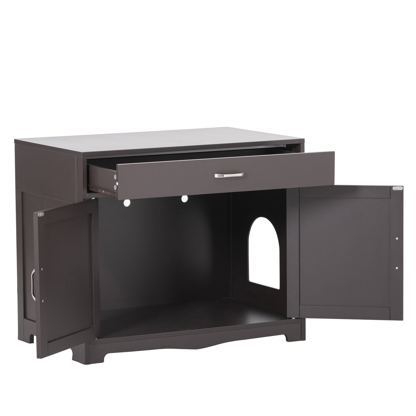 2 Doors Hidden Cat Enclosure Box Furniture Side Table with Hidden Plug- Walnut_13