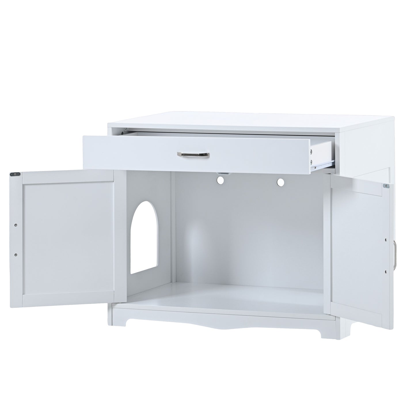 2 Doors Hidden Cat Enclosure Box Furniture Side Table with Hidden Plug- White_13