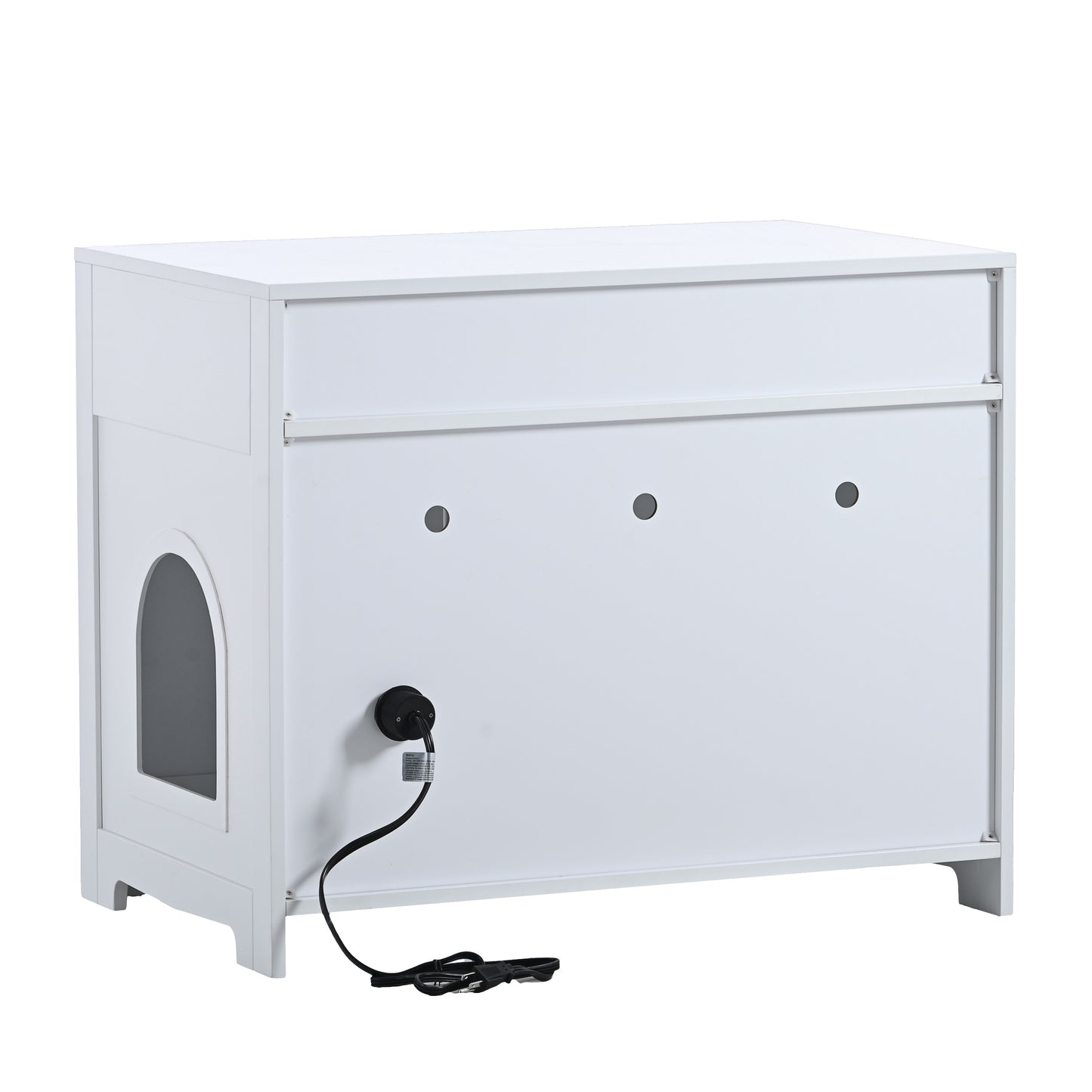 2 Doors Hidden Cat Enclosure Box Furniture Side Table with Hidden Plug- White_16