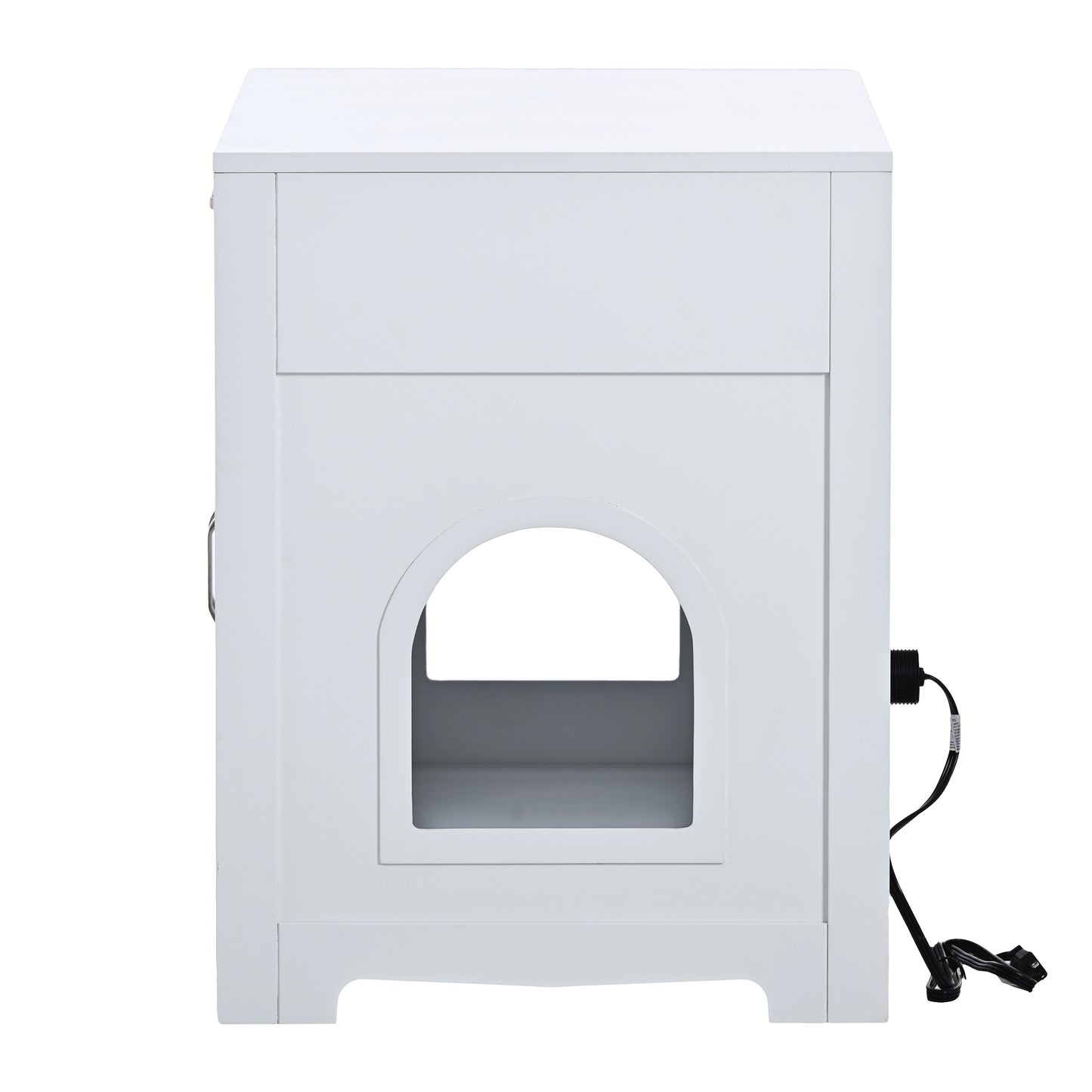 2 Doors Hidden Cat Enclosure Box Furniture Side Table with Hidden Plug- White_9