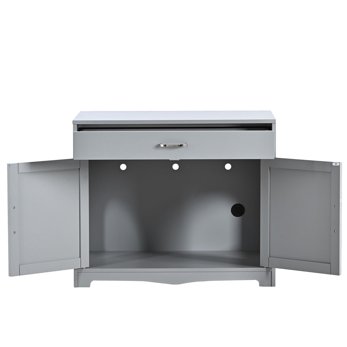 2 Doors Hidden Cat Enclosure Box Furniture Side Table with Hidden Plug- Grey_8
