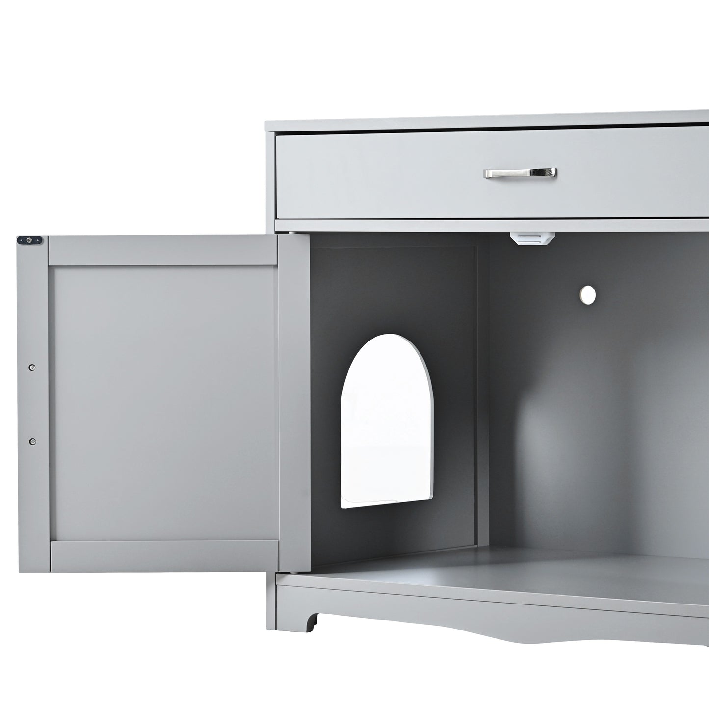 2 Doors Hidden Cat Enclosure Box Furniture Side Table with Hidden Plug- Grey_17
