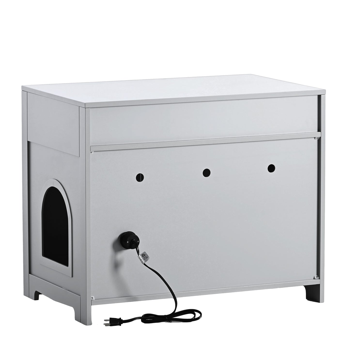 2 Doors Hidden Cat Enclosure Box Furniture Side Table with Hidden Plug- Grey_15