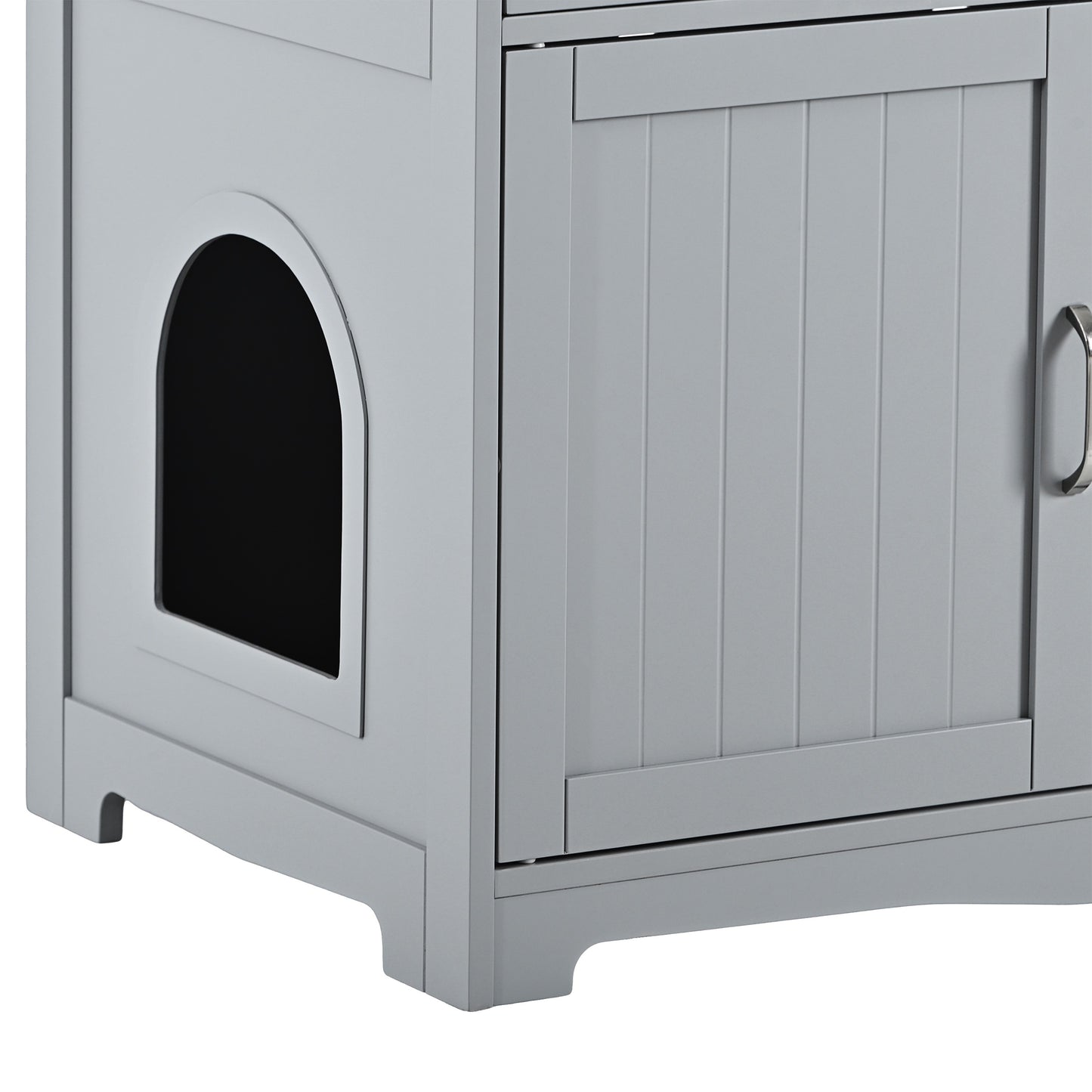 2 Doors Hidden Cat Enclosure Box Furniture Side Table with Hidden Plug- Grey_20