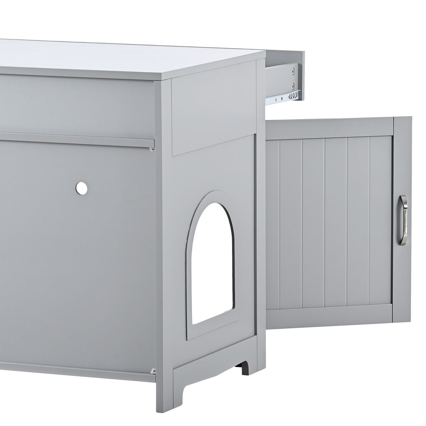 2 Doors Hidden Cat Enclosure Box Furniture Side Table with Hidden Plug- Grey_21