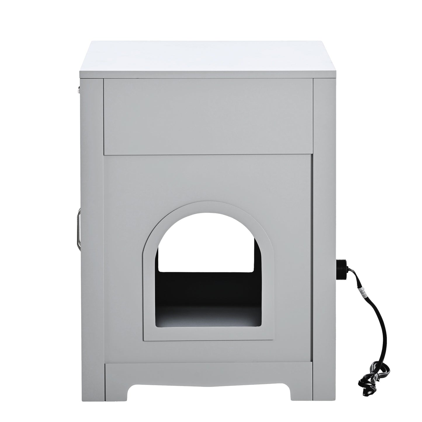 2 Doors Hidden Cat Enclosure Box Furniture Side Table with Hidden Plug- Grey_14