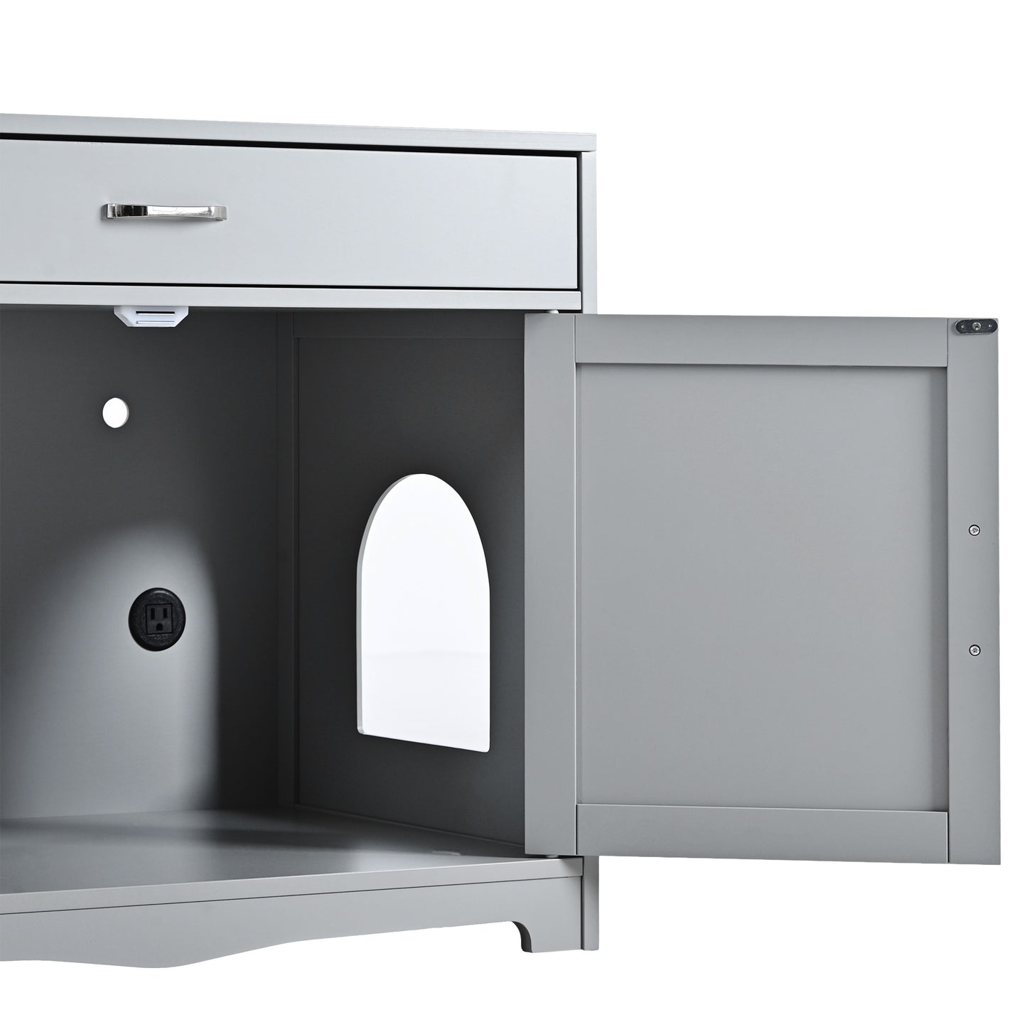2 Doors Hidden Cat Enclosure Box Furniture Side Table with Hidden Plug- Grey_18