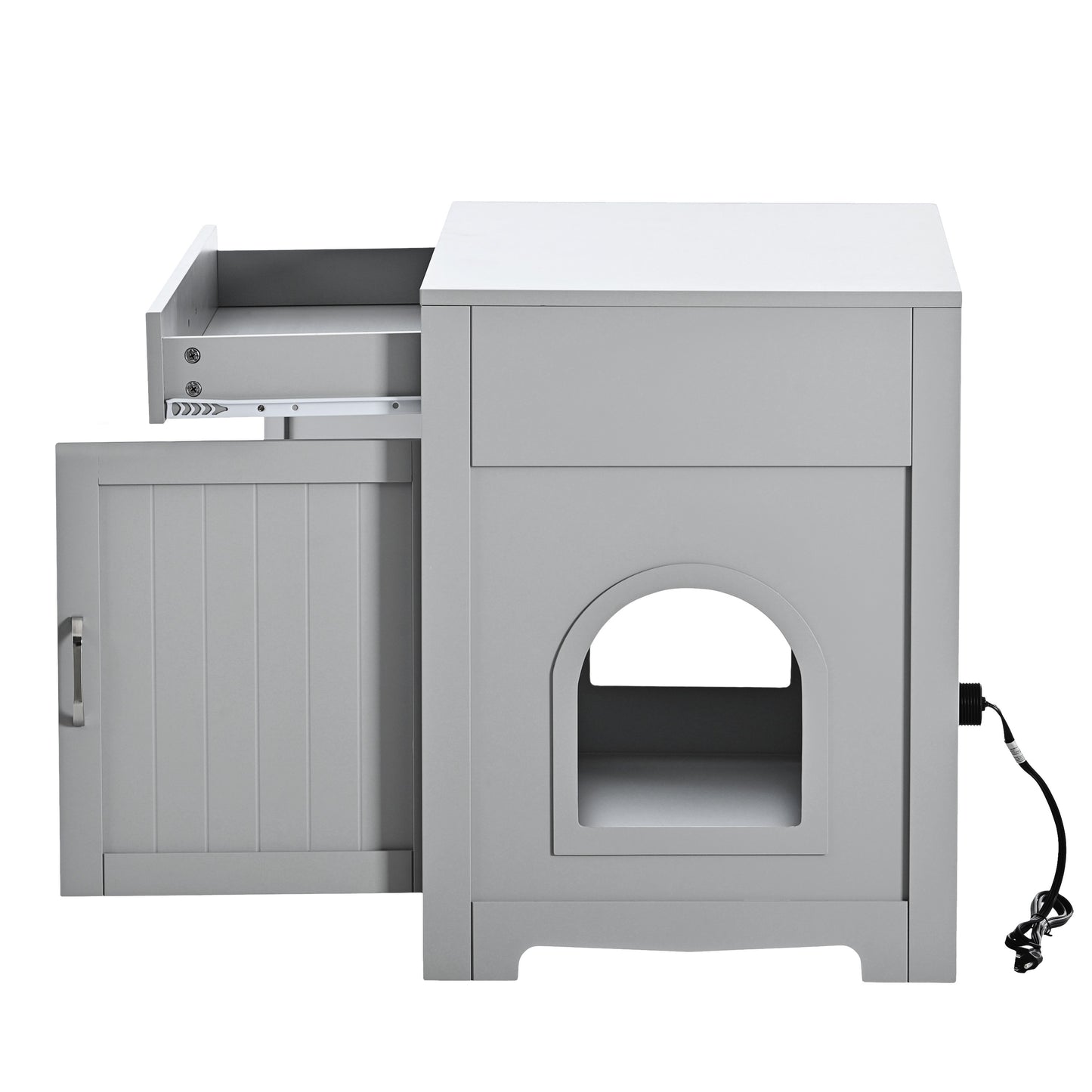 2 Doors Hidden Cat Enclosure Box Furniture Side Table with Hidden Plug- Grey_11