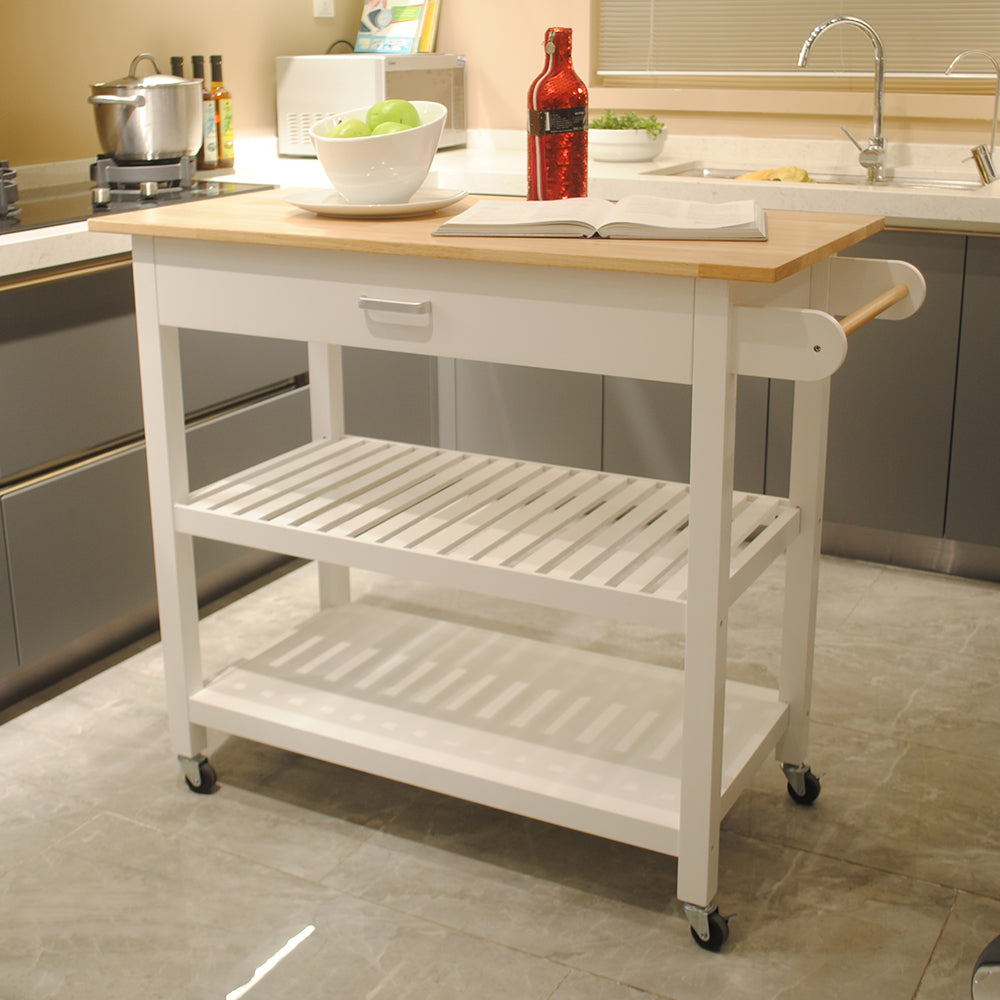 Simple Design Mobile Kitchen Island with Two Lockable Wheels- White_5
