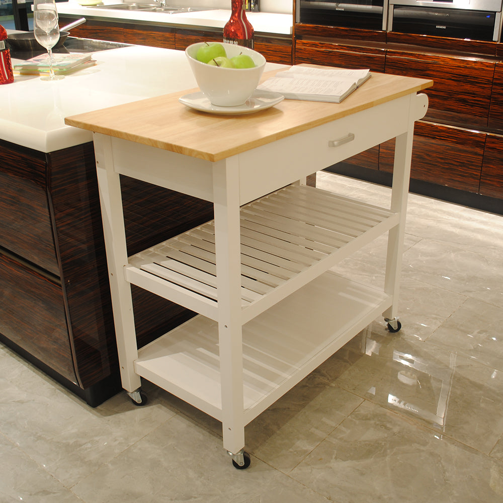 Simple Design Mobile Kitchen Island with Two Lockable Wheels- White_3