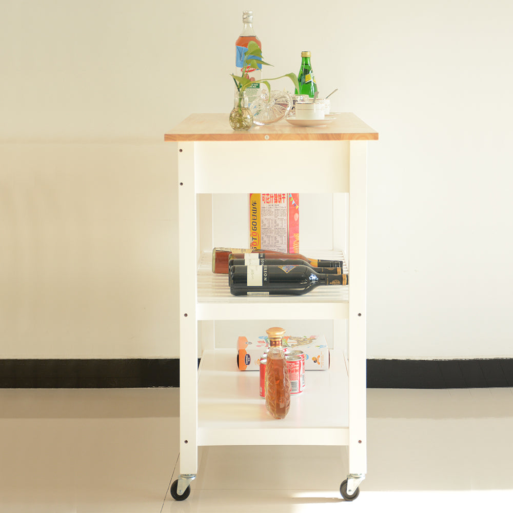 Simple Design Mobile Kitchen Island with Two Lockable Wheels- White_4