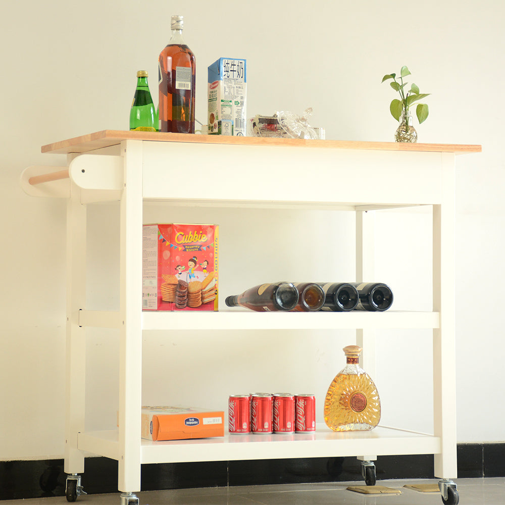 Simple Design Mobile Kitchen Island with Two Lockable Wheels- White_2