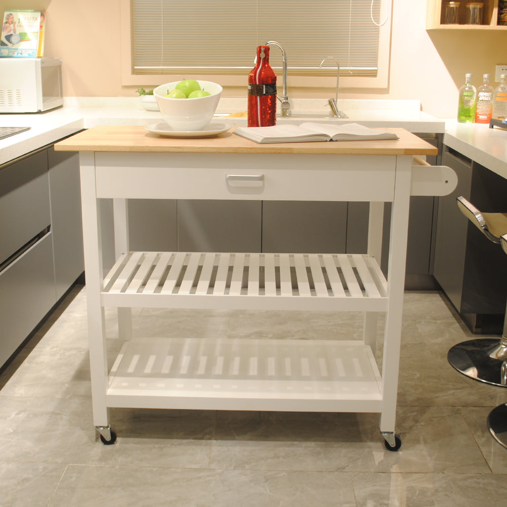 Simple Design Mobile Kitchen Island with Two Lockable Wheels- White_6