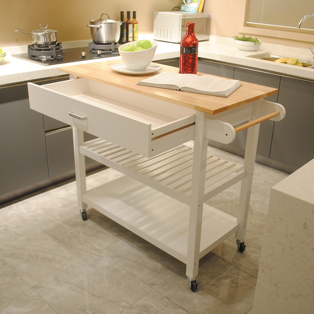 Simple Design Mobile Kitchen Island with Two Lockable Wheels- White_7