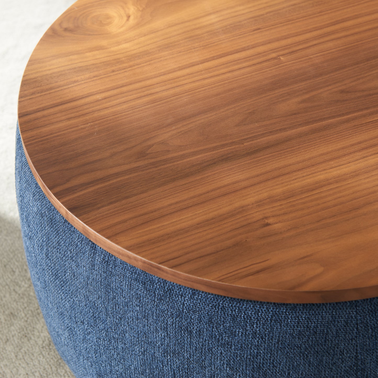2 in 1 Round Storage Organizer and Foot Stool with Wooden Lid- Navy_5