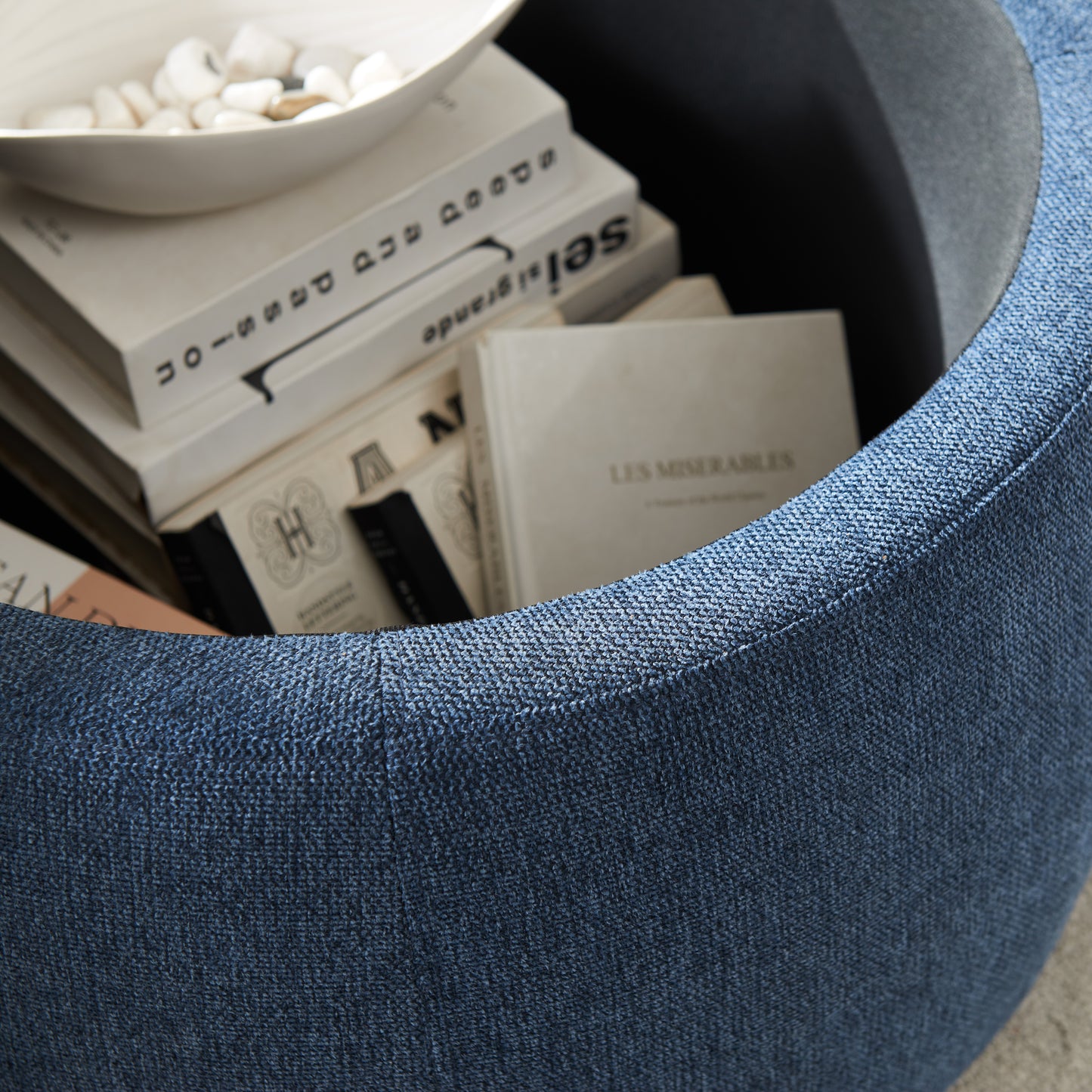 2 in 1 Round Storage Organizer and Foot Stool with Wooden Lid- Navy_4