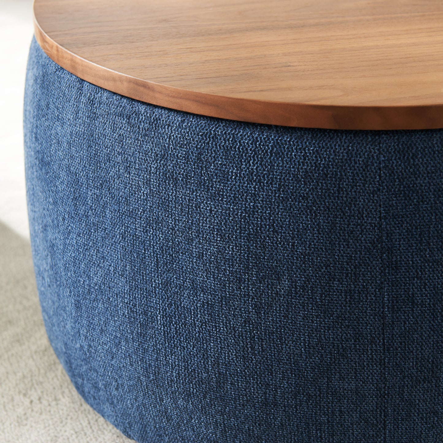 2 in 1 Round Storage Organizer and Foot Stool with Wooden Lid- Navy_3
