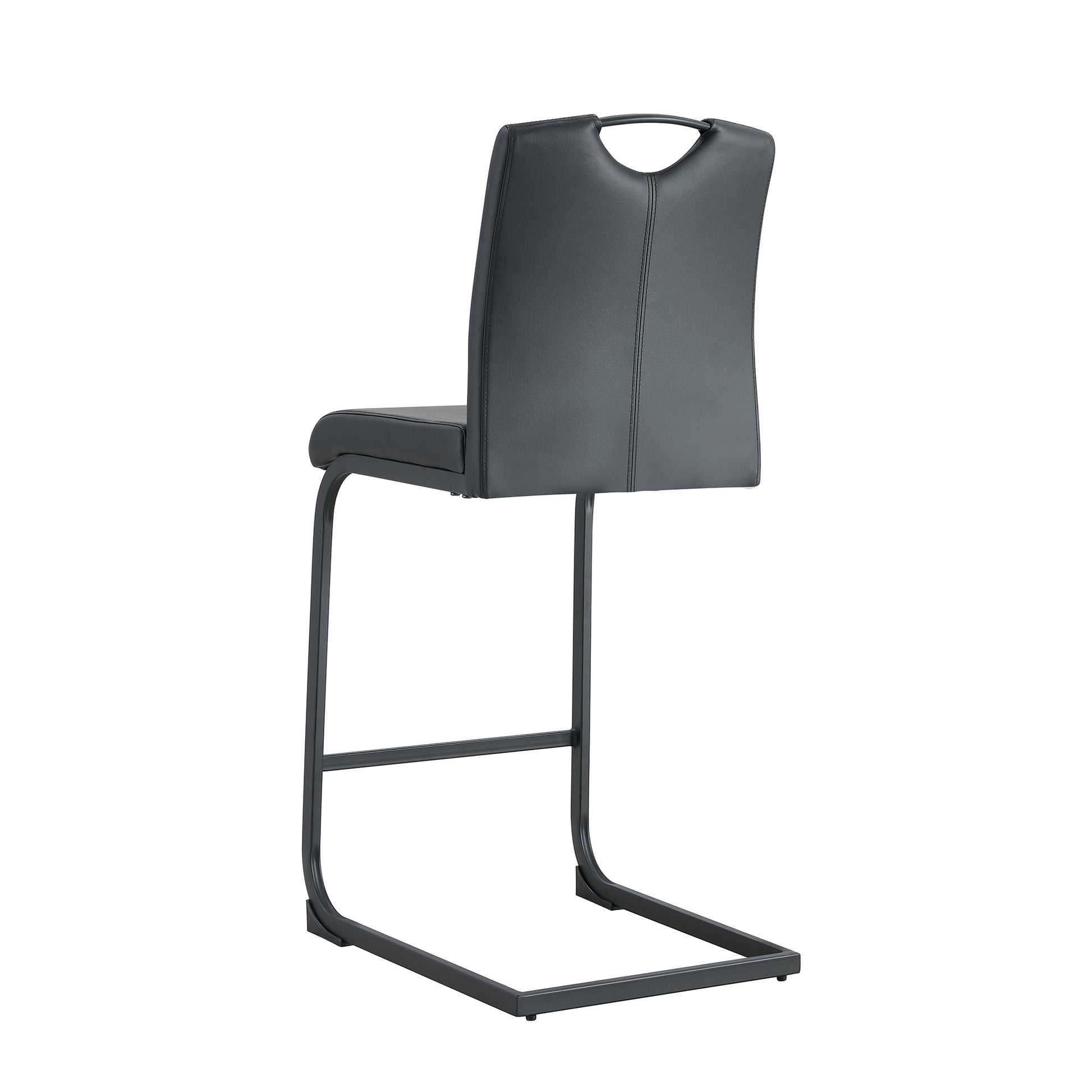Set of 2 PU Faux Leather Upholstered High Bar Stool Chair with Back Rest- Black_12