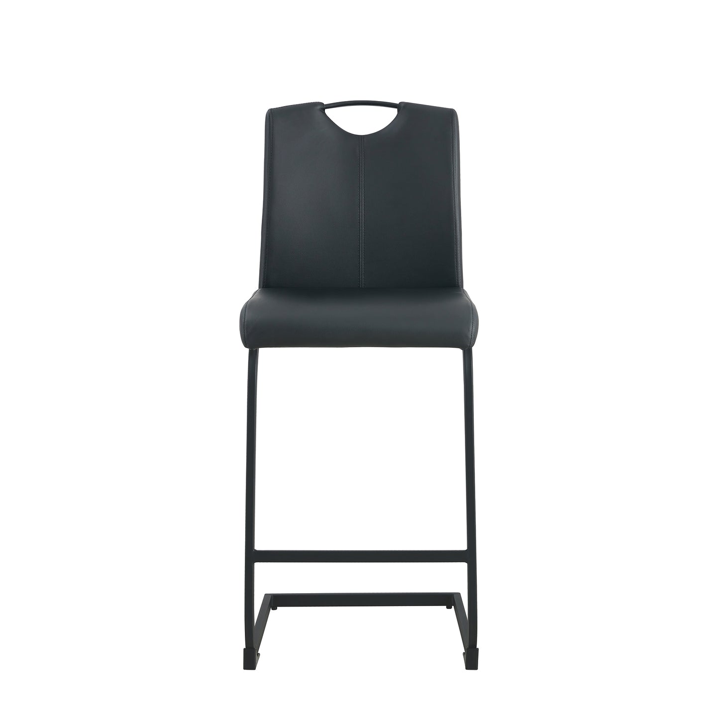 Set of 2 PU Faux Leather Upholstered High Bar Stool Chair with Back Rest- Black_7