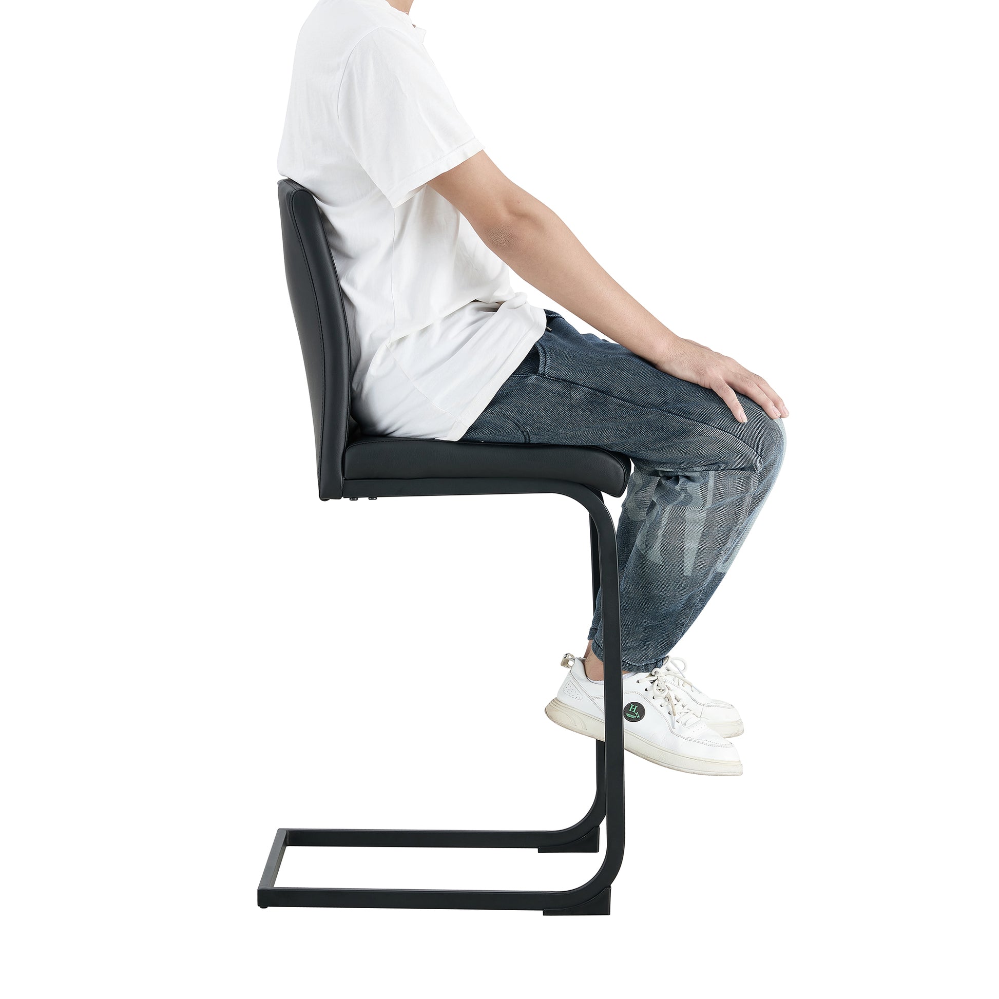 Set of 2 PU Faux Leather Upholstered High Bar Stool Chair with Back Rest- Black_5