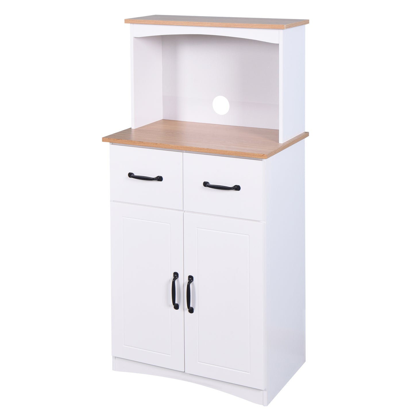 Wooden Kitchen Pantry Storage Microwave Cabinet with Storage Drawer- White_10