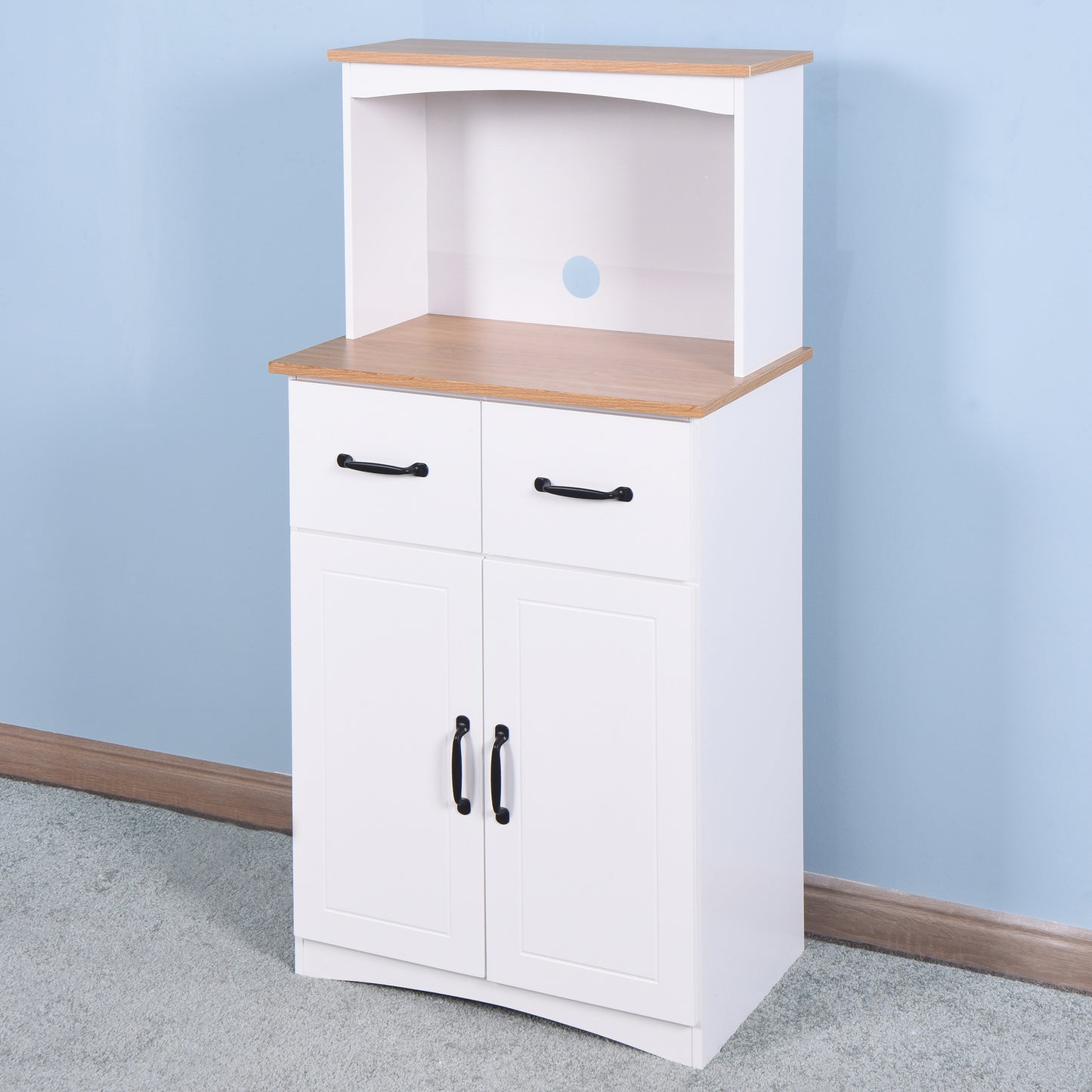 Wooden Kitchen Pantry Storage Microwave Cabinet with Storage Drawer- White_4