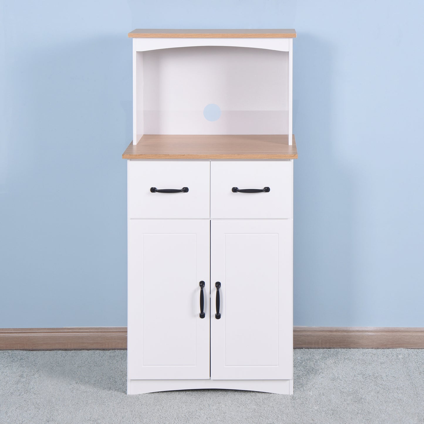 Wooden Kitchen Pantry Storage Microwave Cabinet with Storage Drawer- White_5