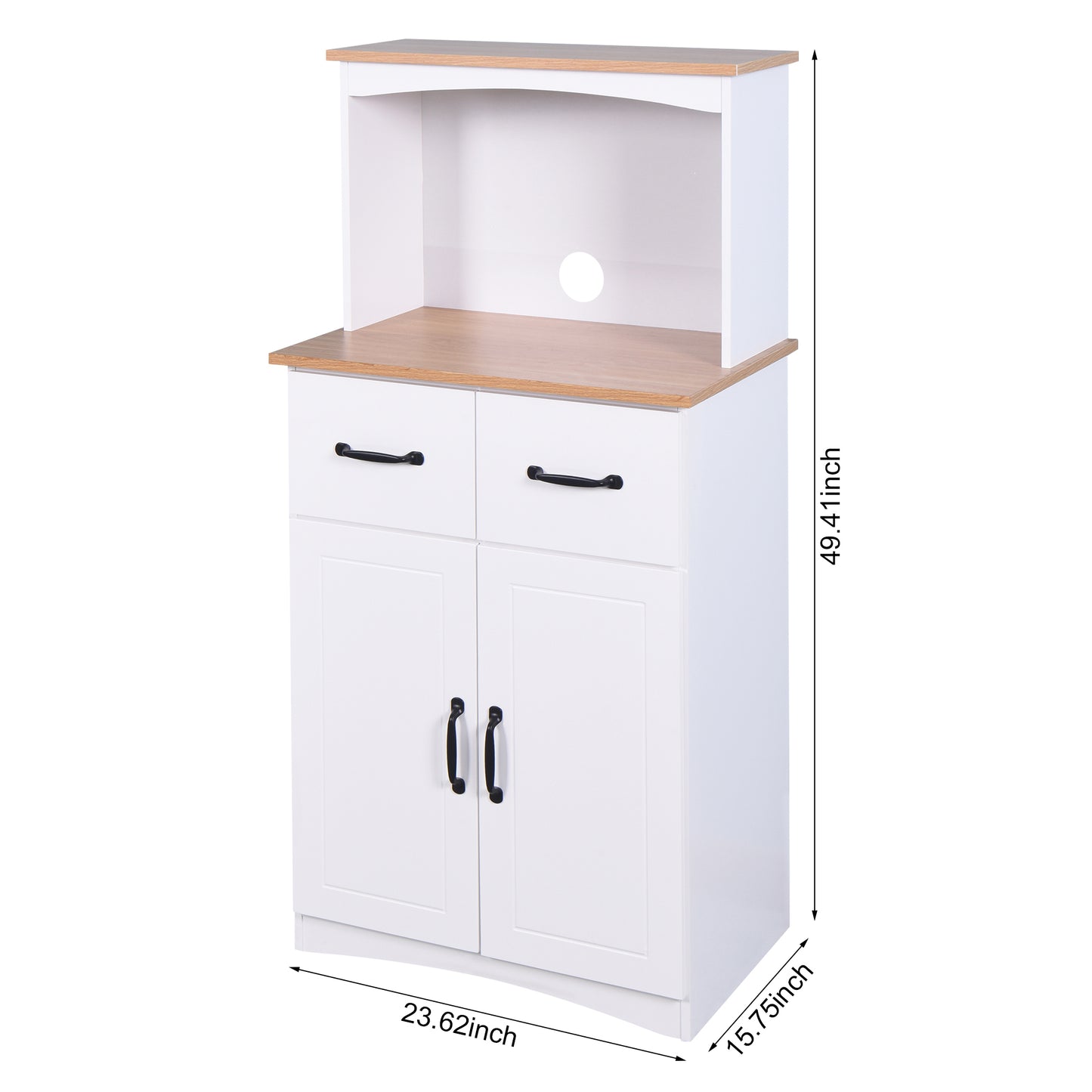 Wooden Kitchen Pantry Storage Microwave Cabinet with Storage Drawer- White_14